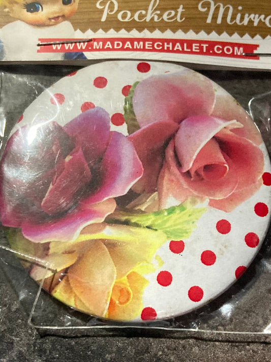 Retro kitsch small handbag purse size pocket mirror Floral roses