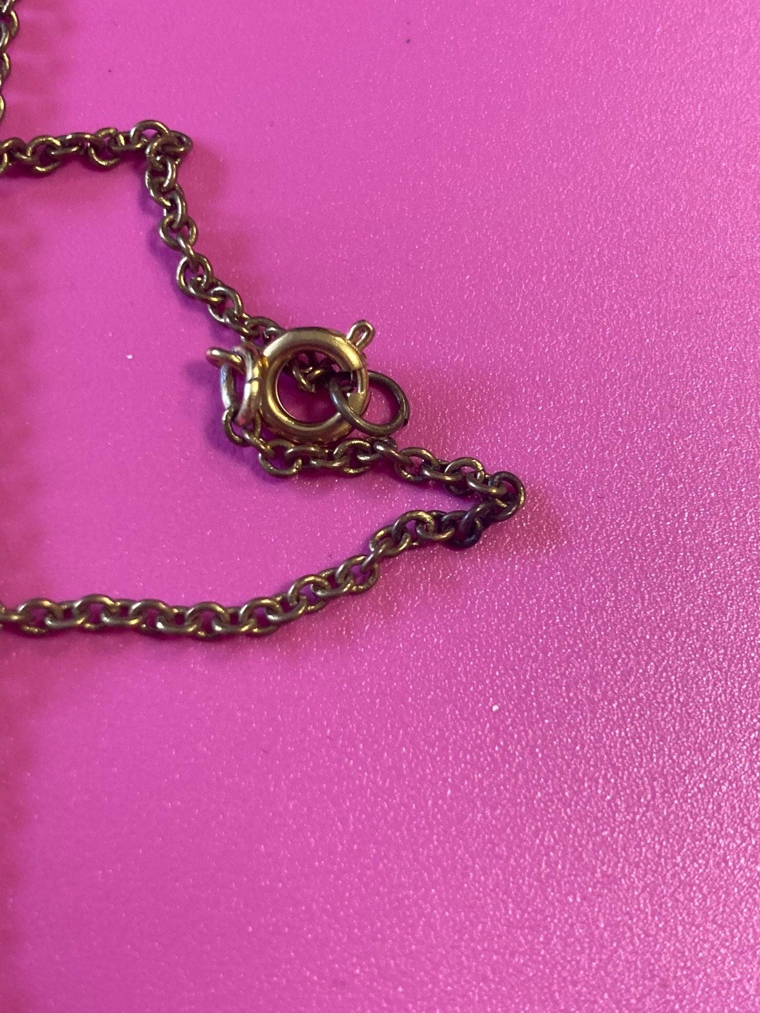 Vintage copper gold tone drop necklace with turquoise paste floral pendant chain