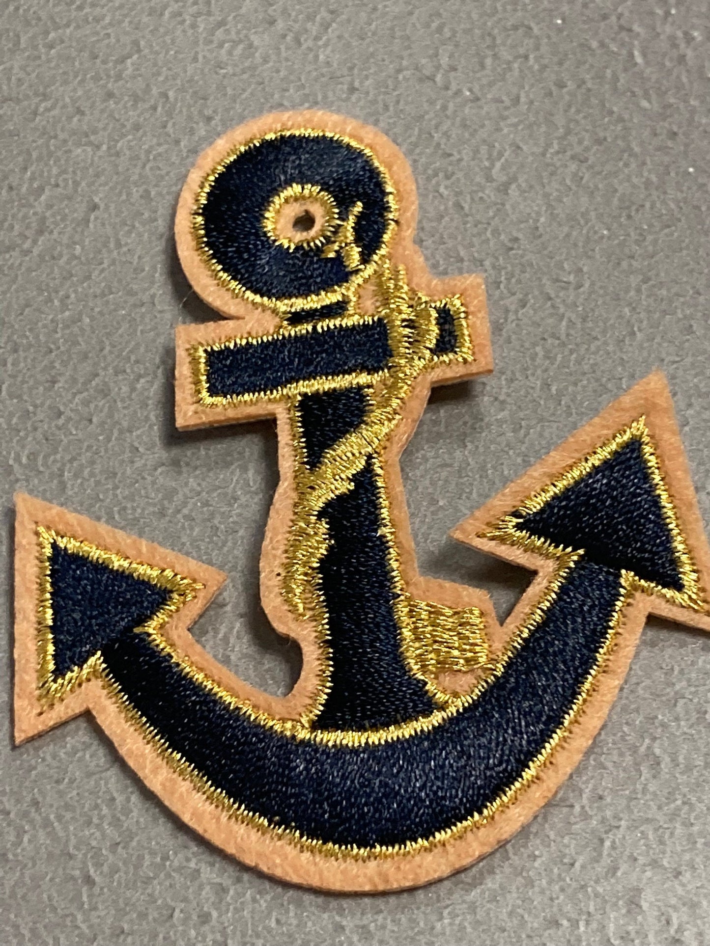 Iron On Nautical Anchor Patch Navy Blue and Gold appliqué