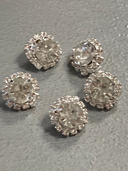 15mm Set of 5 metal shank round diamanté paste rhinestone buttons
