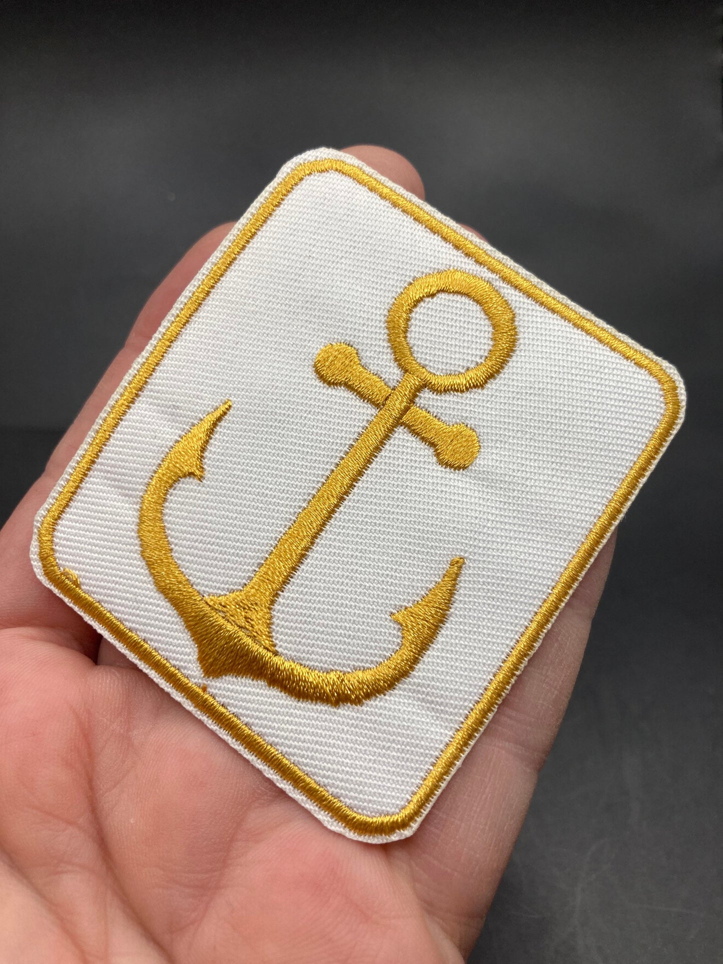 Iron On Anchor Patch appliqué White and Gold nautical