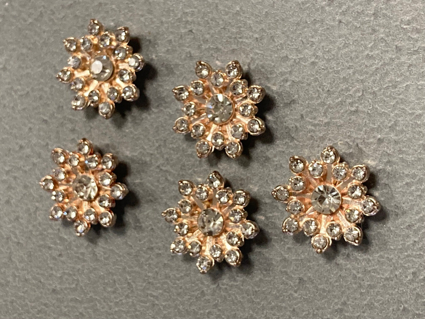 16mm Set of 5 gold metal flat backed diamante crystal rhinestone embellishments for crafts