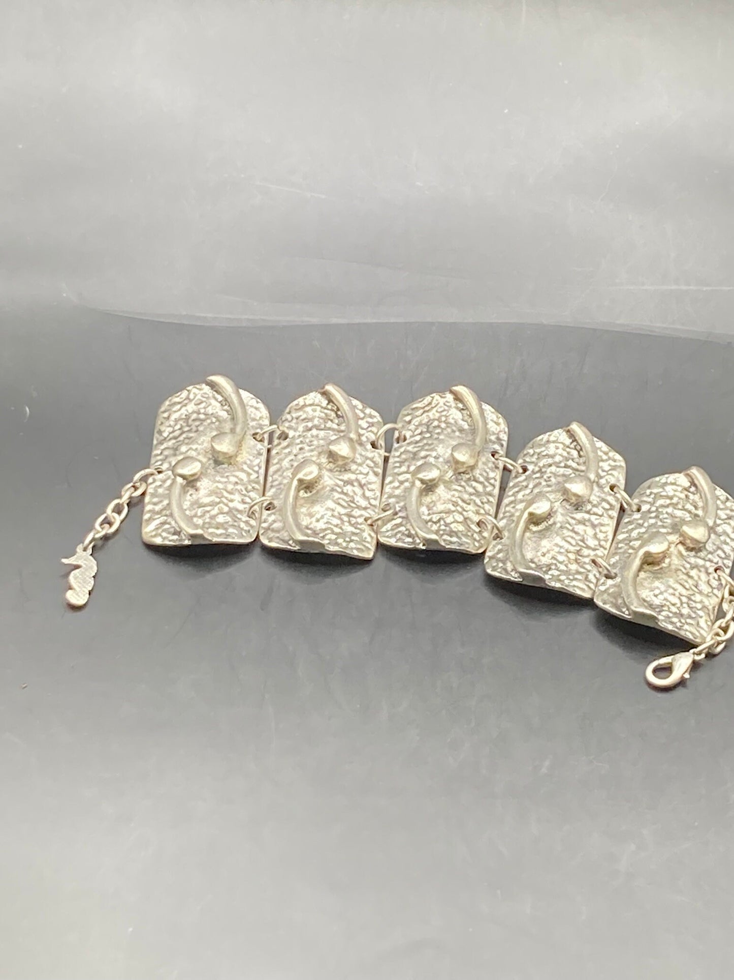 Brutalist silver tone metal wide chain link bracelet