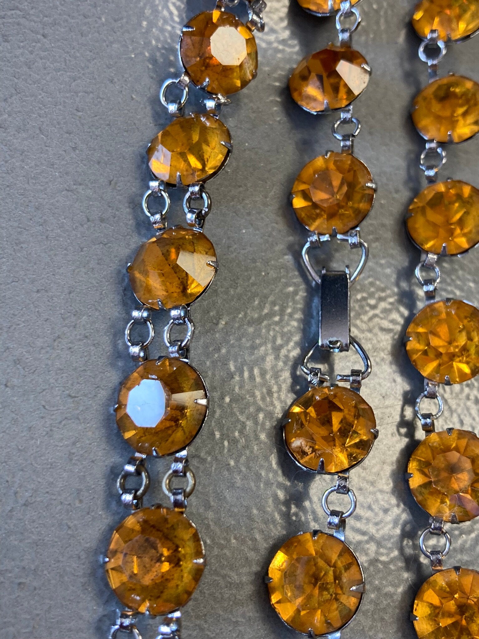 Vintage silver tone open back AMBER foil back paste diamante choker necklace and bracelet set