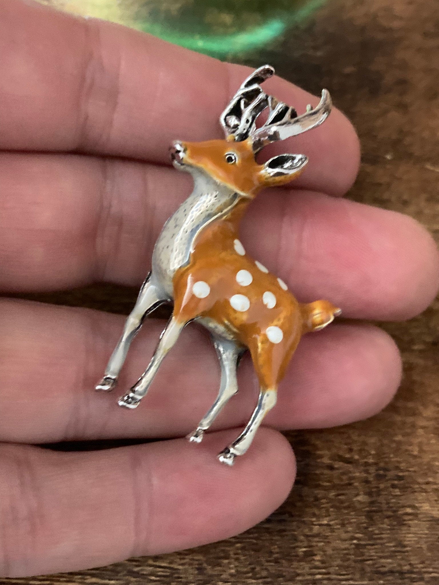 brown Enamel deer Fawn stag brooch woodland animal
