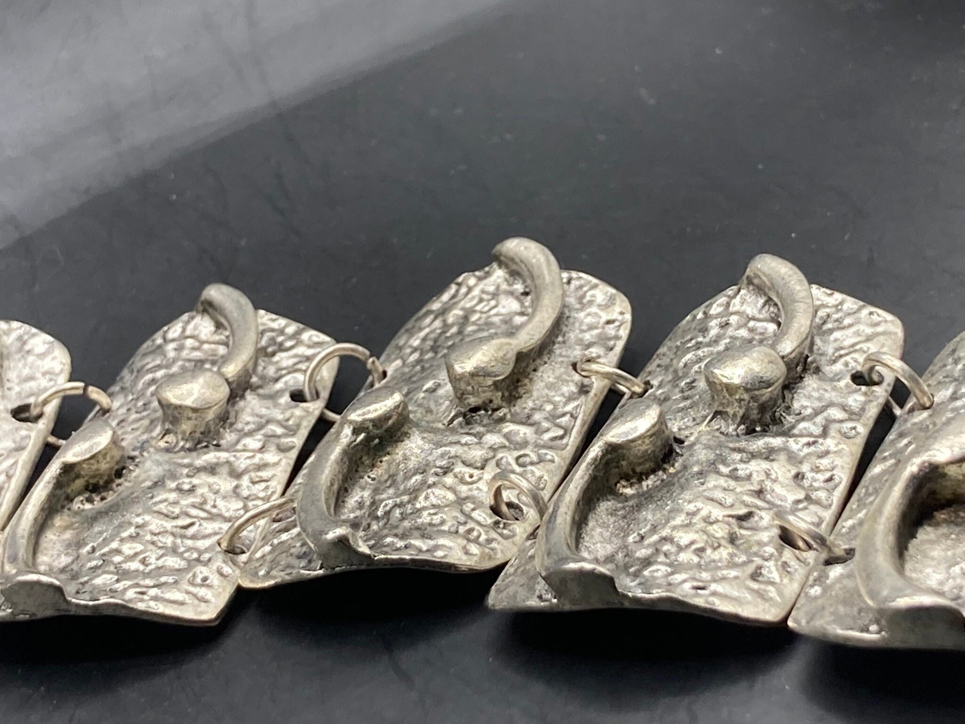Brutalist silver tone metal wide chain link bracelet