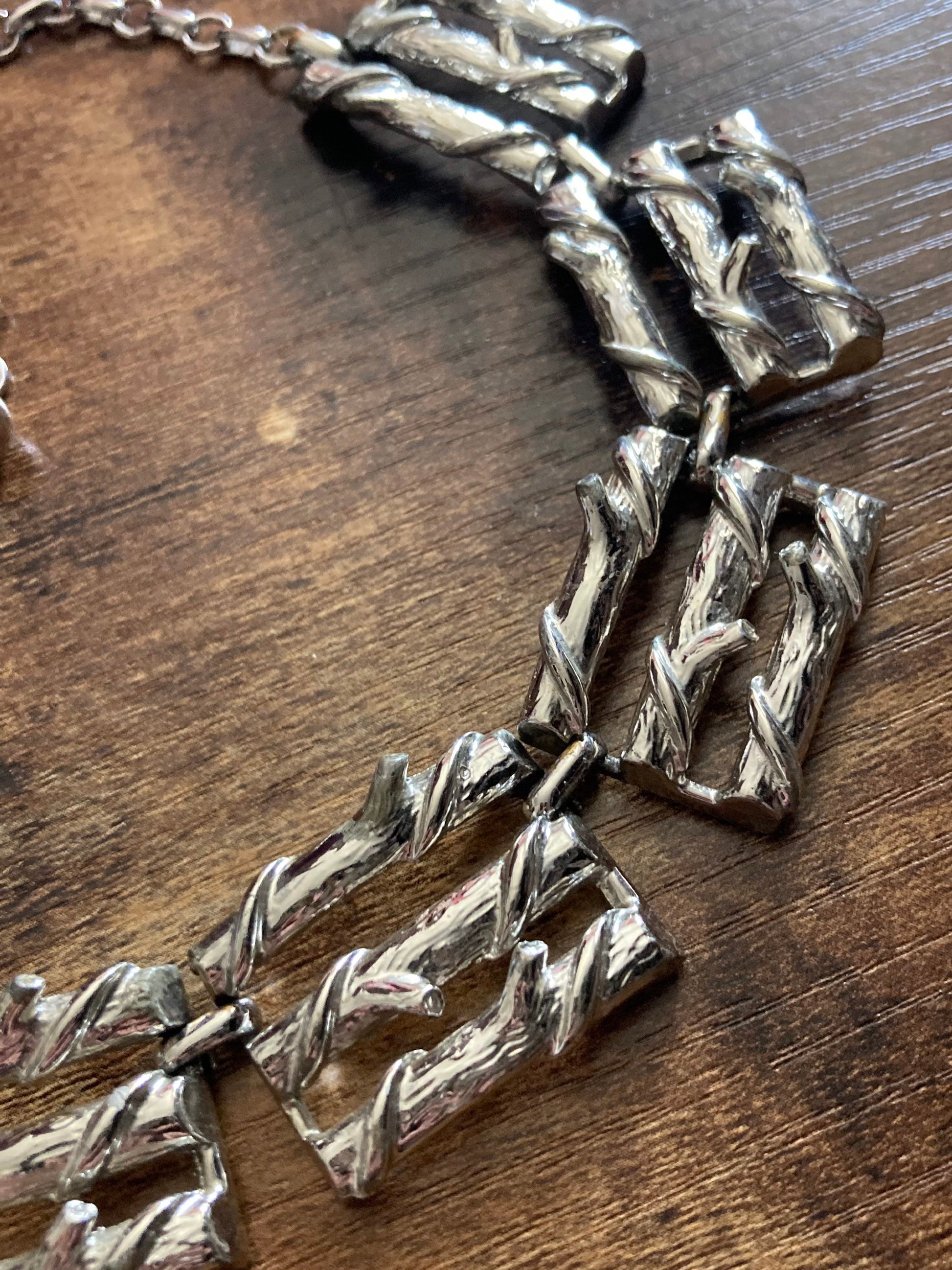 Brutalist Silver Tone Chunky Wide link bark textured necklace choker