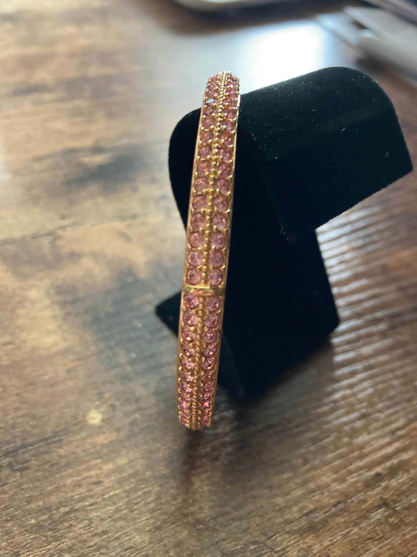 signed swan Swarovski pink crystal gold plated designer bangle