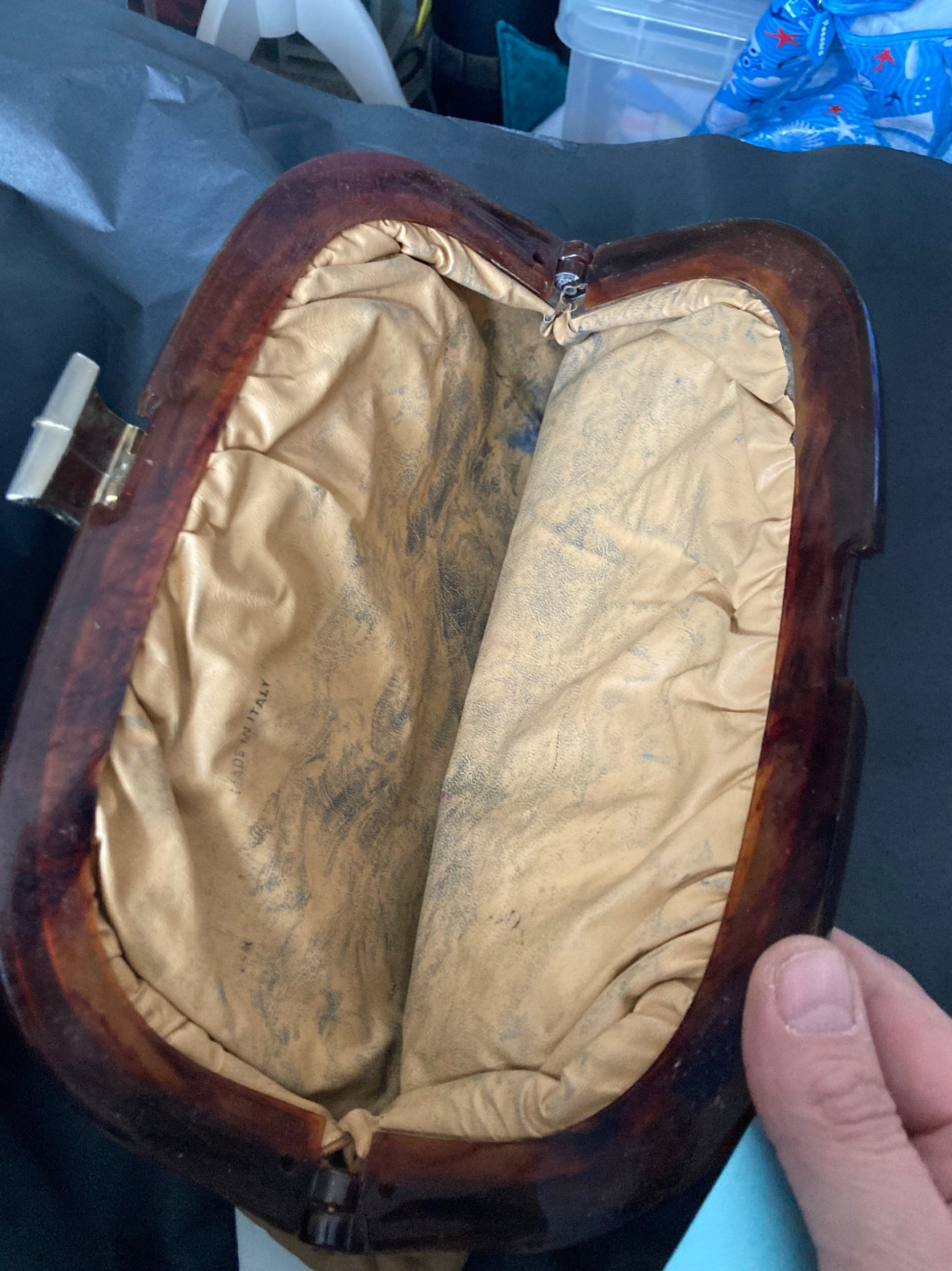 AF Vintage retro 1960s 1970s 1980s italian tan brown genuine leather clutch bag purse