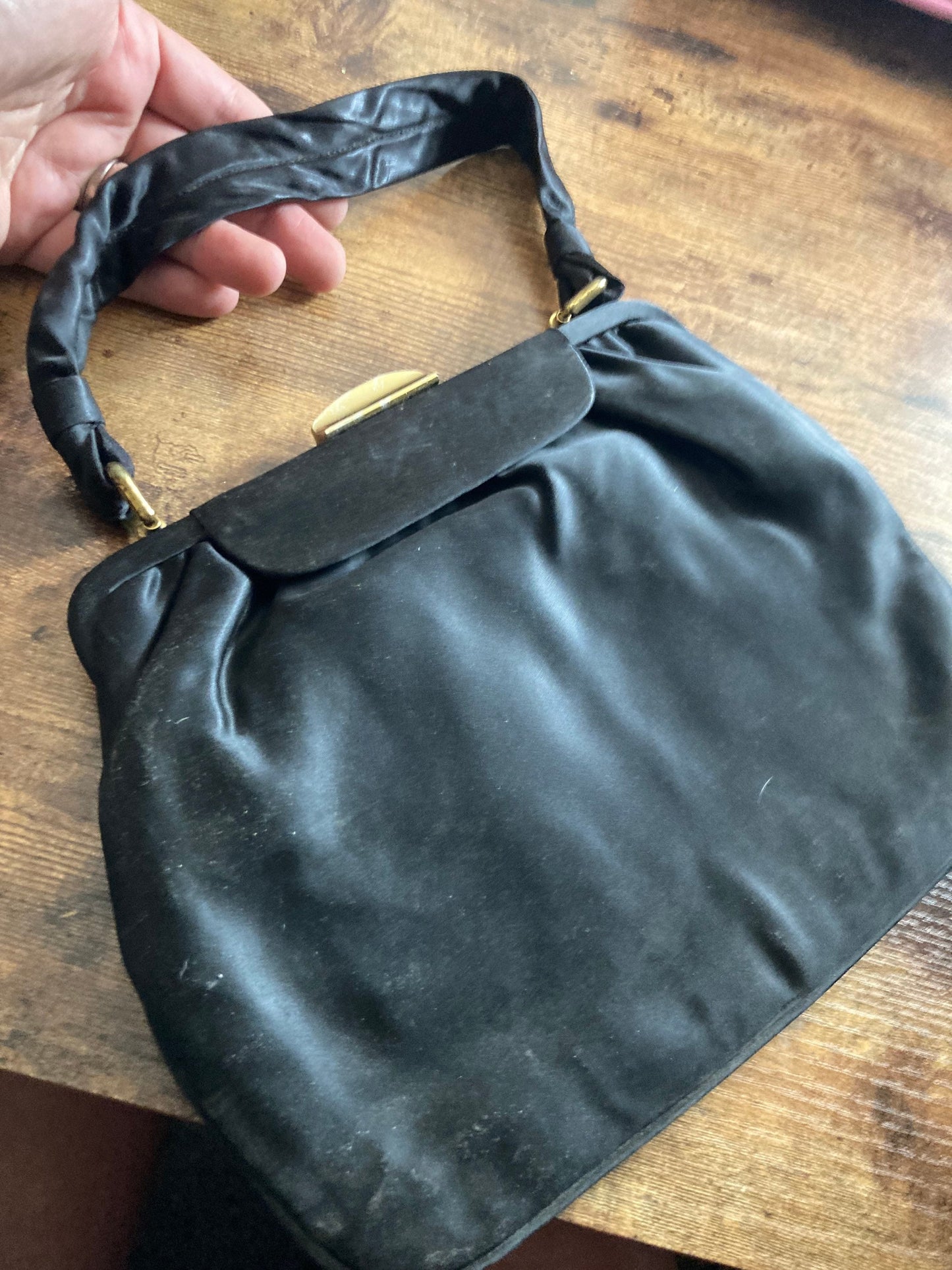 Signed BAGCRAFT vintage black satin high end evening bag