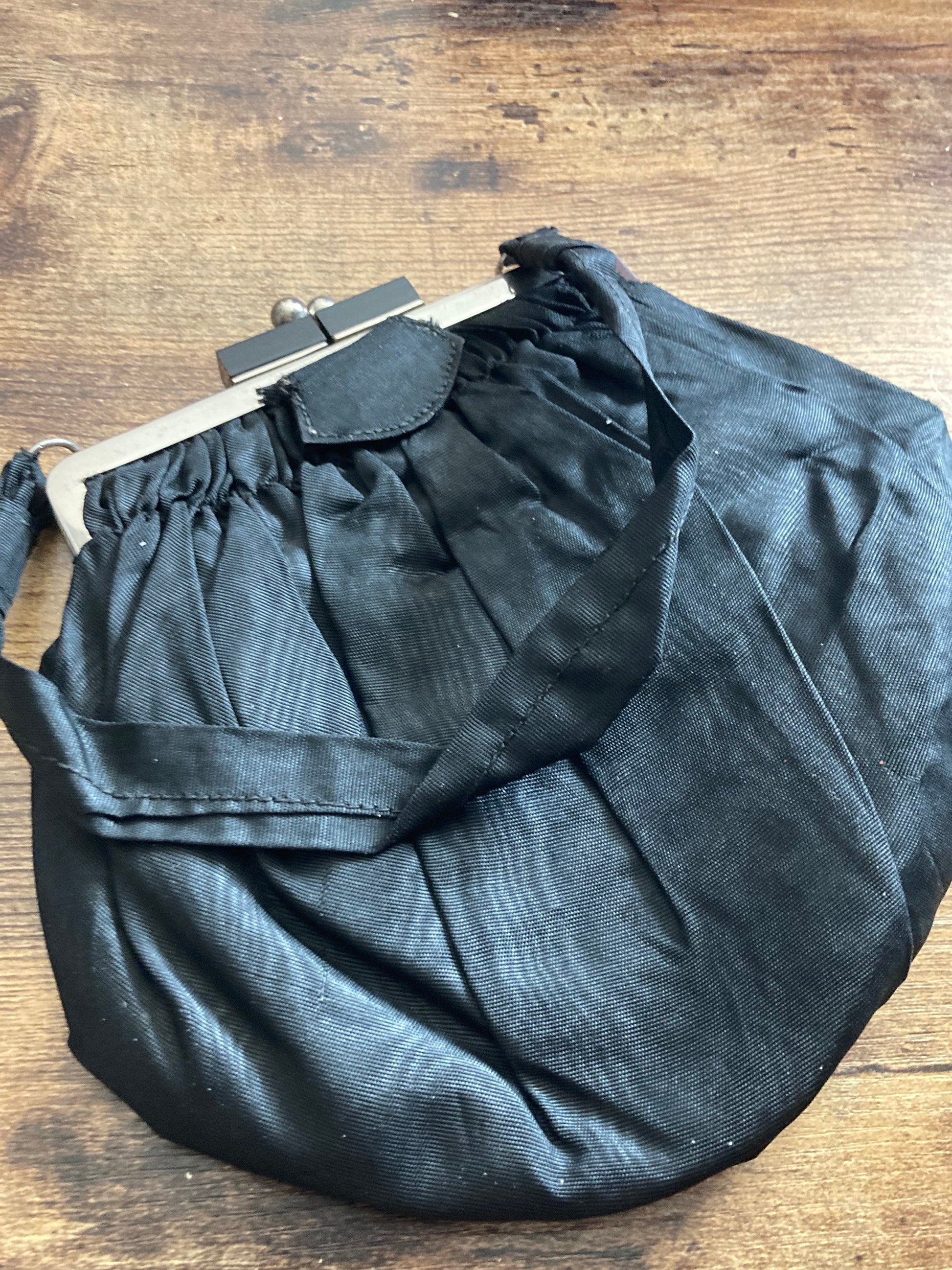 Vintage Art Deco black shot silk Evening Bag Purse Diamanté Bakelite Clasp