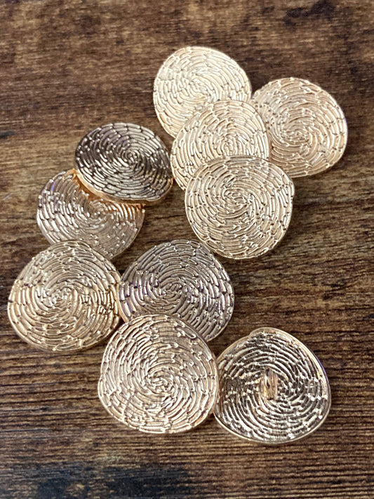 10 x 22mm large textured swirl gold buttons metal shank