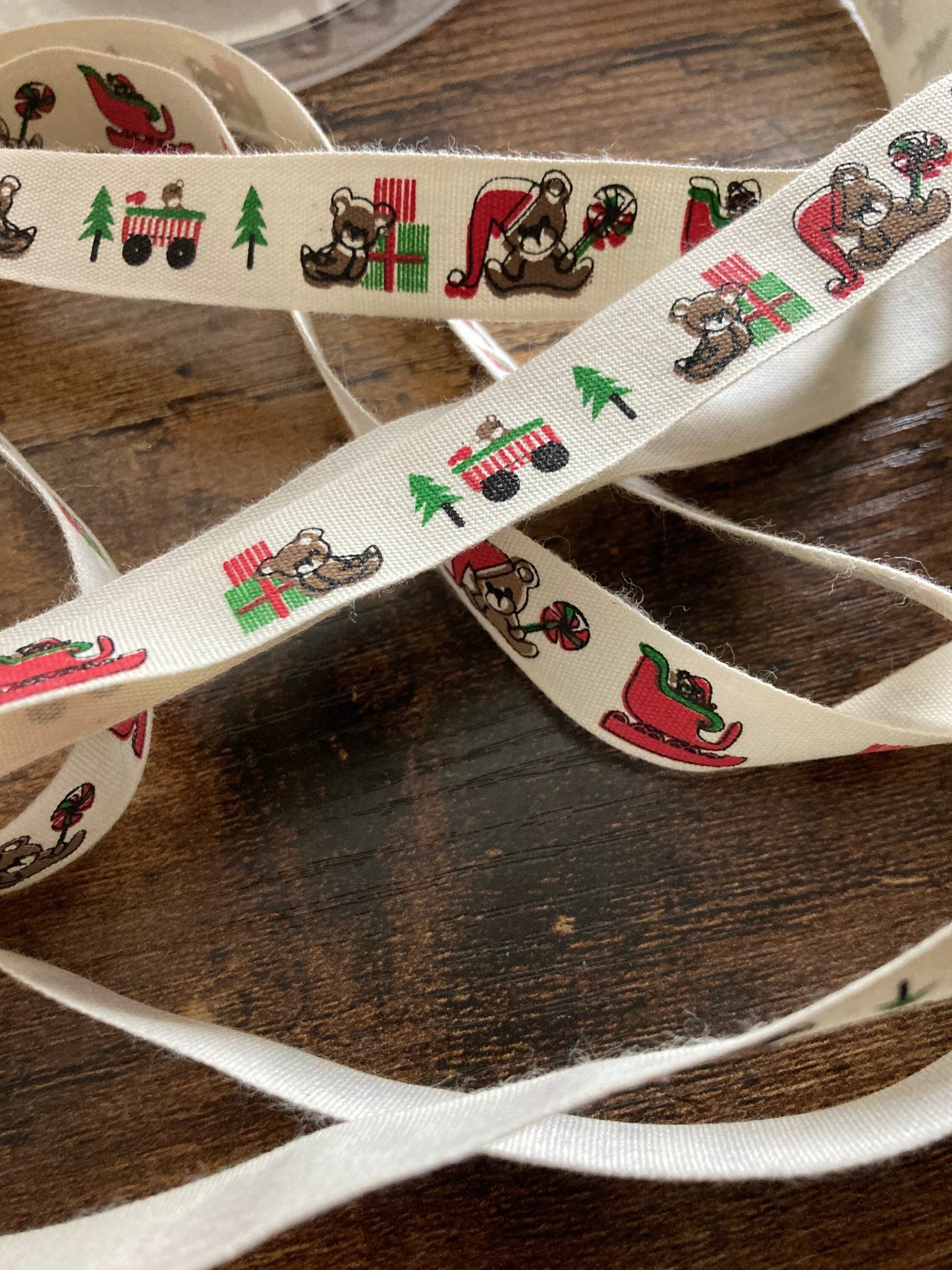 50cm of 15mm cream natural cotton ribbon traditional Christmas Santa toy print