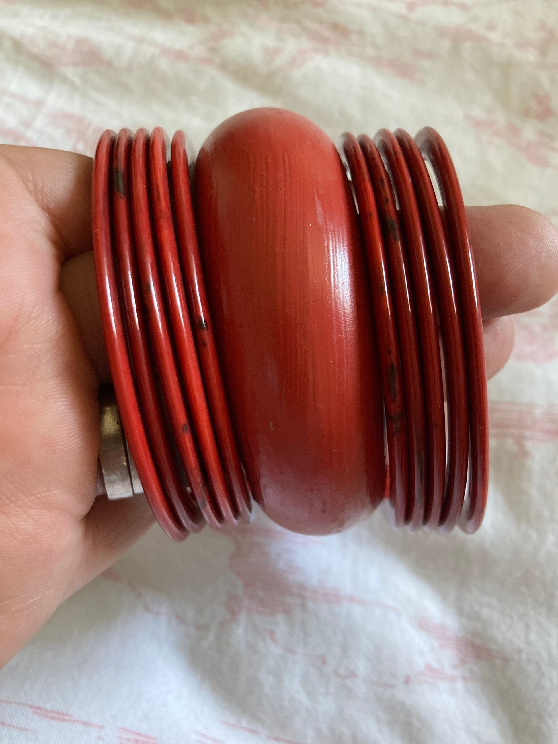DARK RED stack of vintage retro plastic bangles