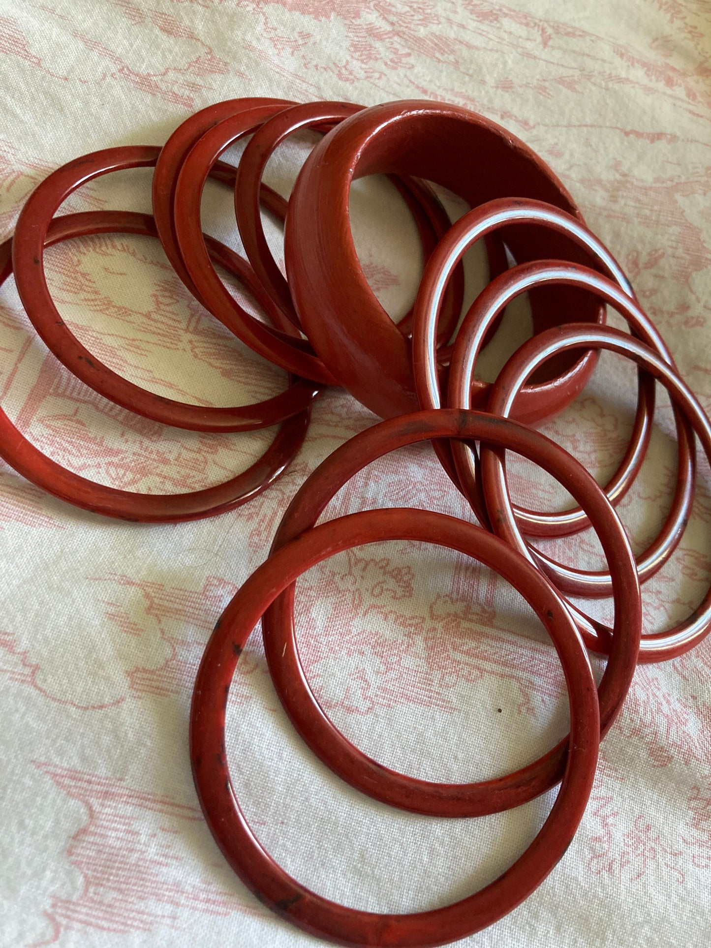 DARK RED stack of vintage retro plastic bangles