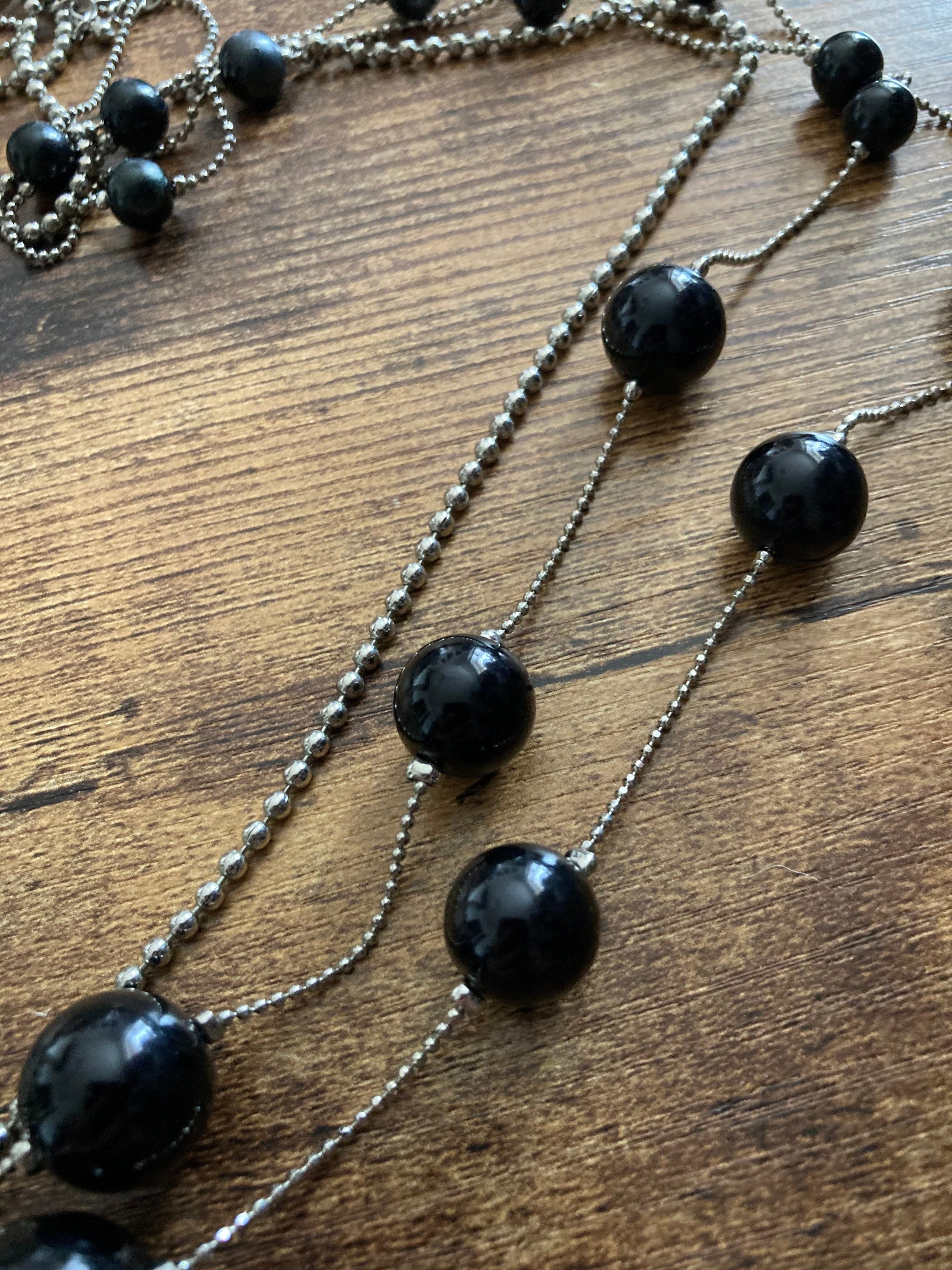 retro black plastic ball beaded multi strand choker necklace