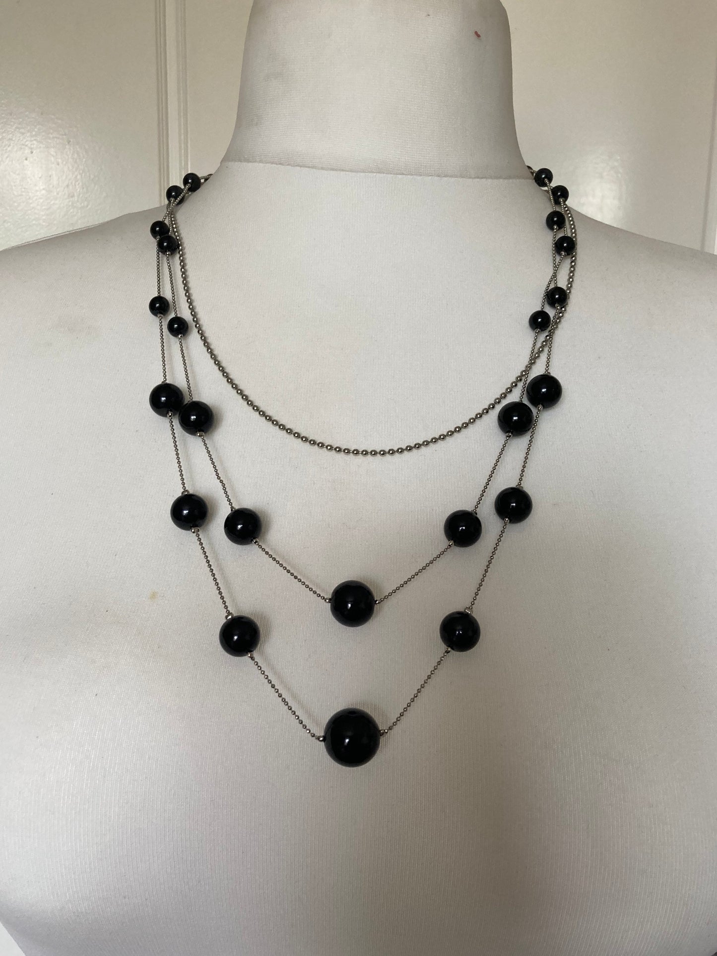 retro black plastic ball beaded multi strand choker necklace
