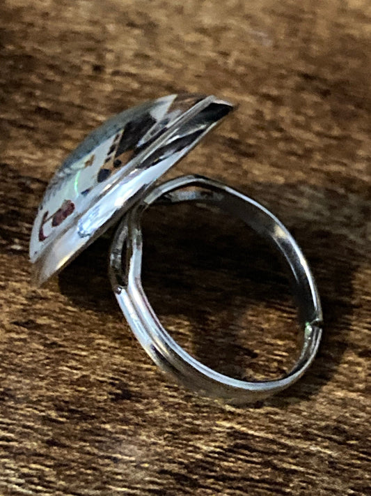 Scandinavian Nordic round glass cabochon adjustable dress ring
