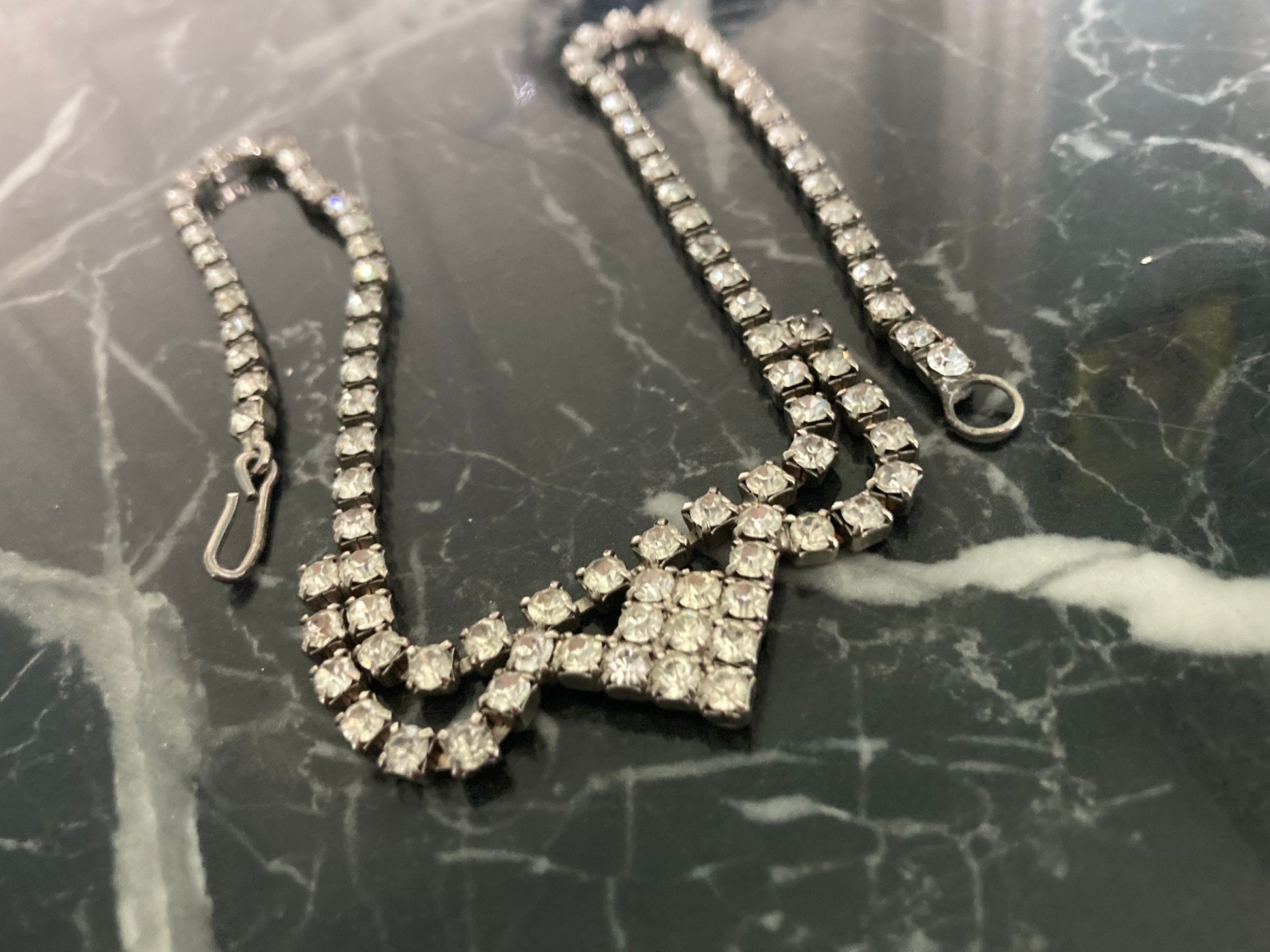 Vintage diamanté rhinestone crystal silver tone party cocktail necklace 41cm