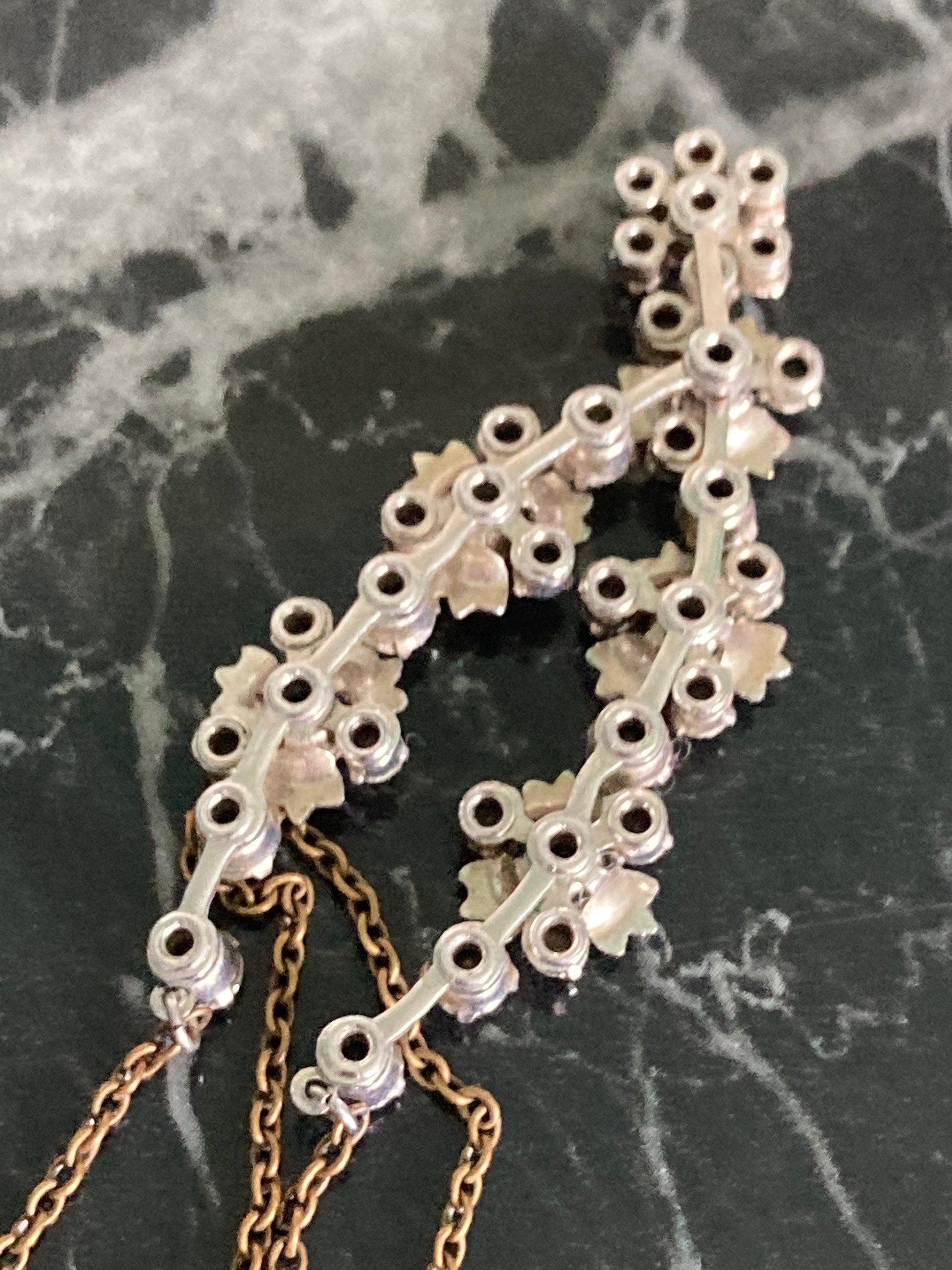 Vintage retro diamanté rhinestone crystal gold tone party cocktail necklace 41cm rolled gold chain silver tone pendant