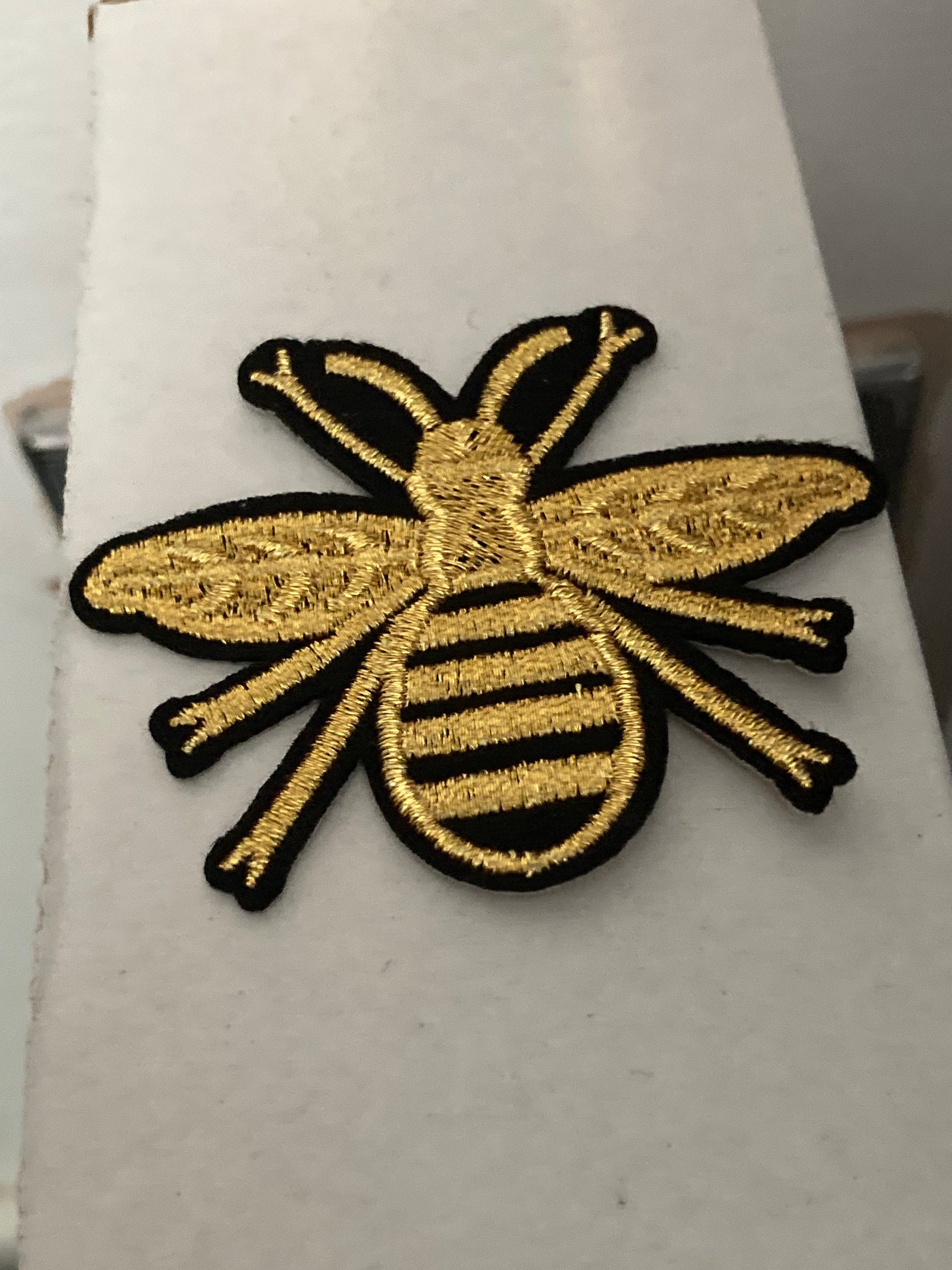 Small Iron On bumble BEE Patch Black and Gold appliqué craft