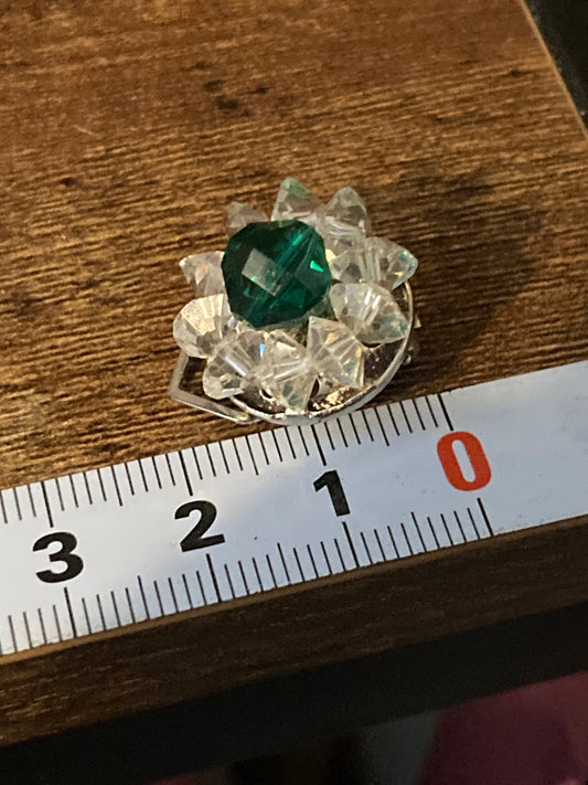 Emerald Green Glass Crystal cluster Stud Clip on Earrings Vintage Czech Rhinestone