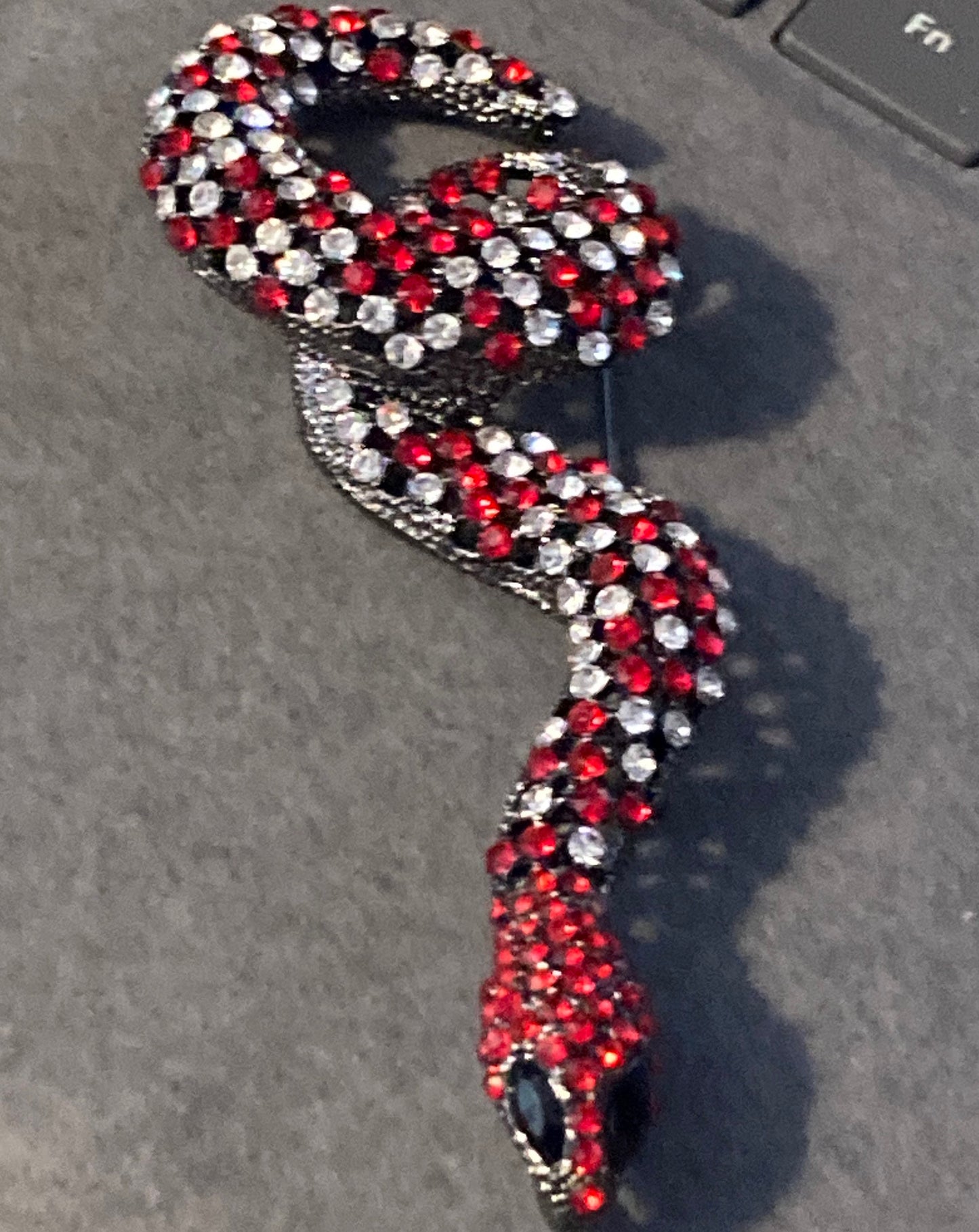 ruby red & clear glass diamanté snake brooch combi pendant dark Steel grey silver Tone metal