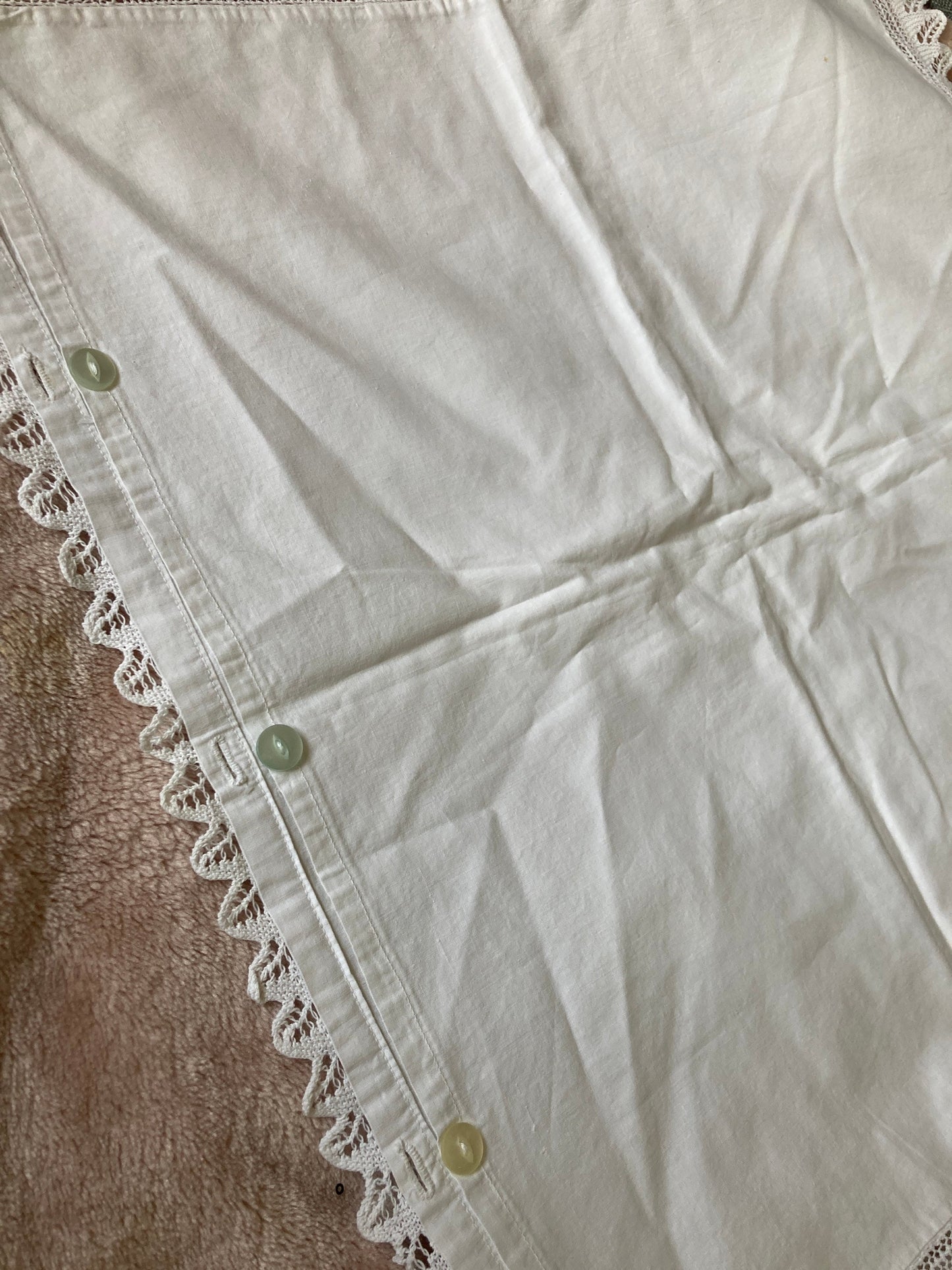 Vintage pure white cotton crochet edge square embroidered linen cottage pillow cushion cover button closure 20 inch