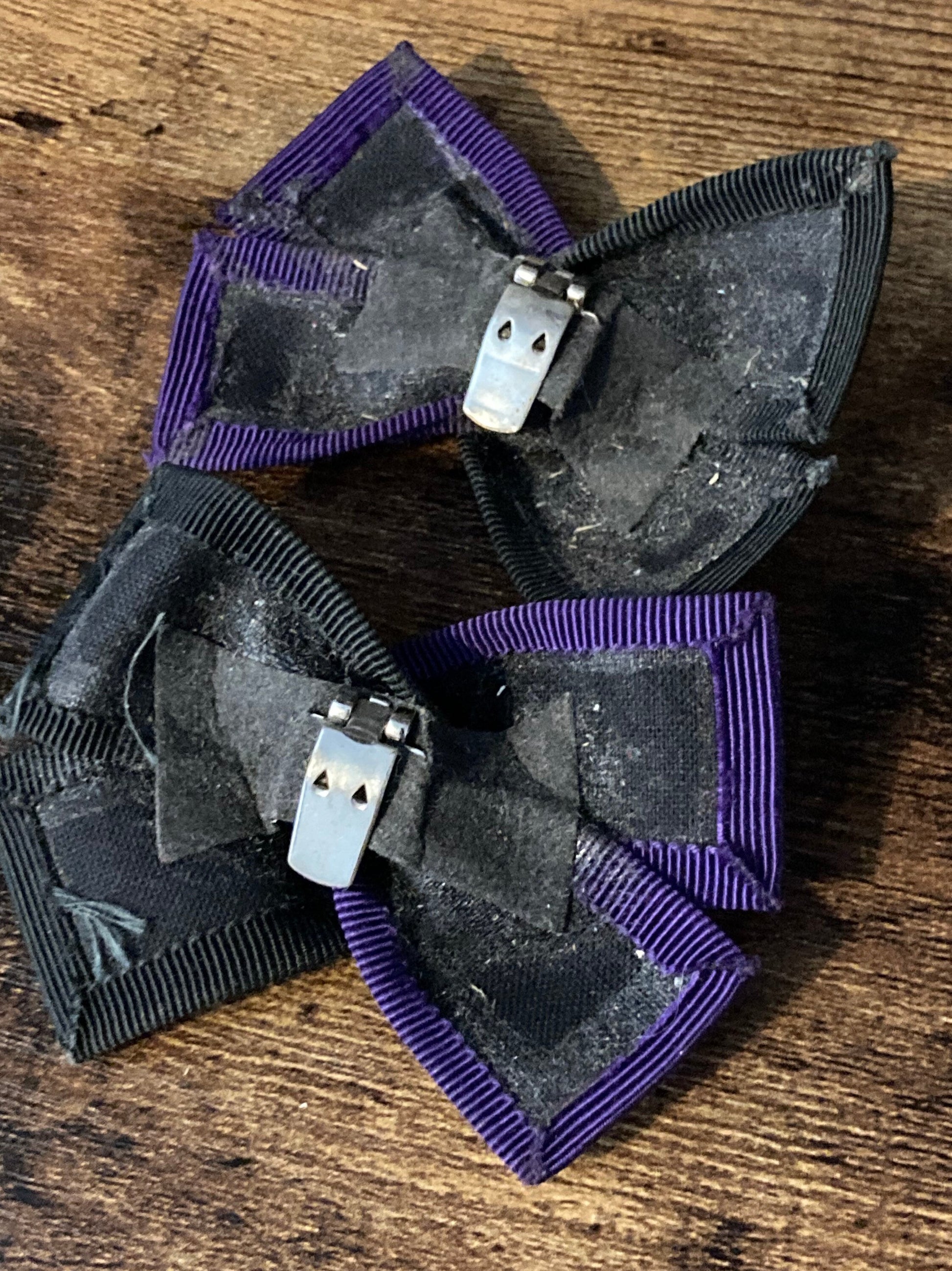 Vintage Retro Black & purple grosgrain pair of shoe clips