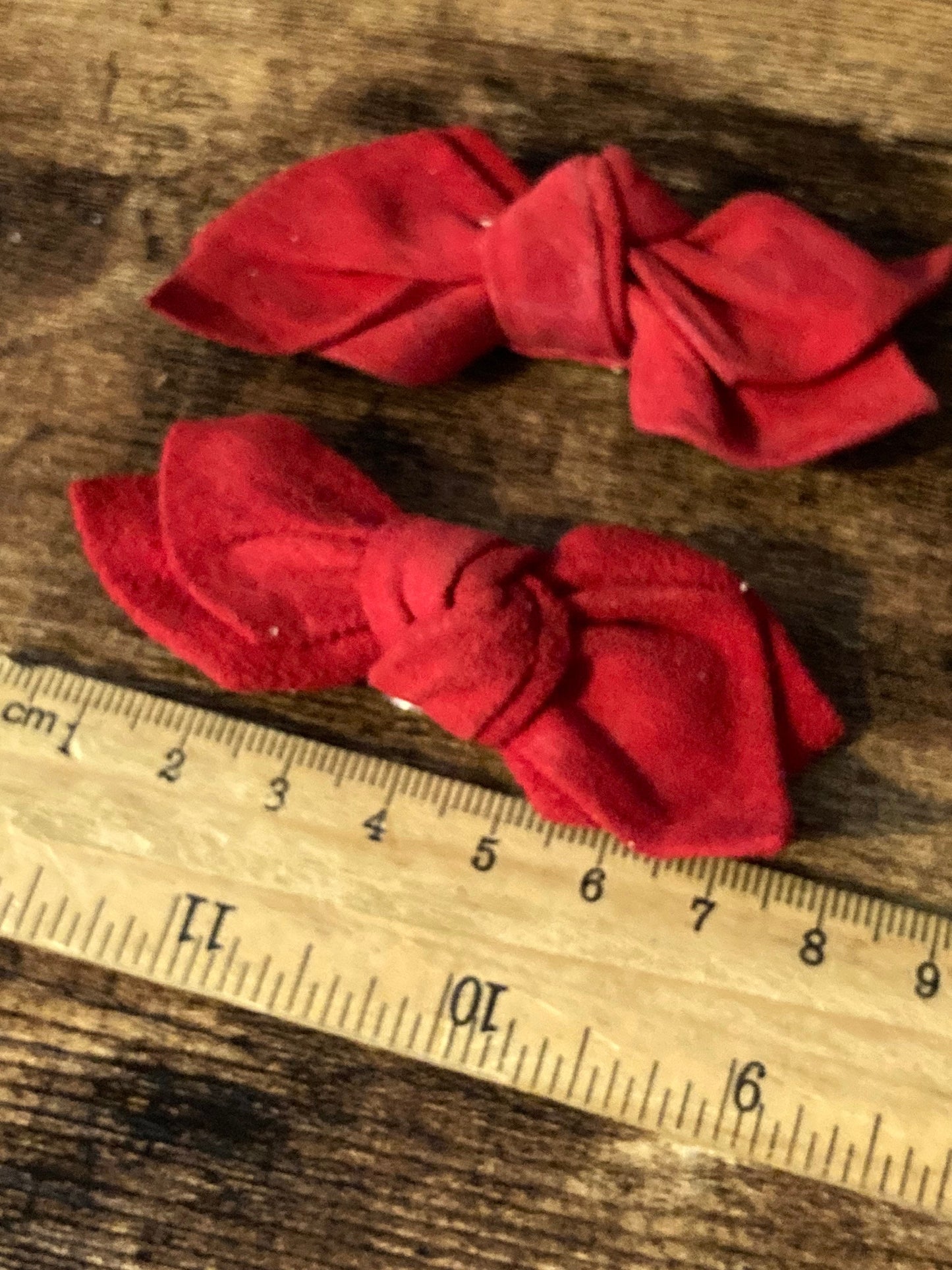 Vintage Retro Red suede leather pair of BOW shoe clips