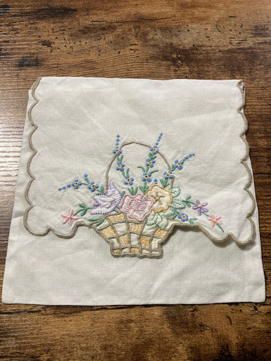 Cream Handkerchief case hankie Crisp cotton embroidered