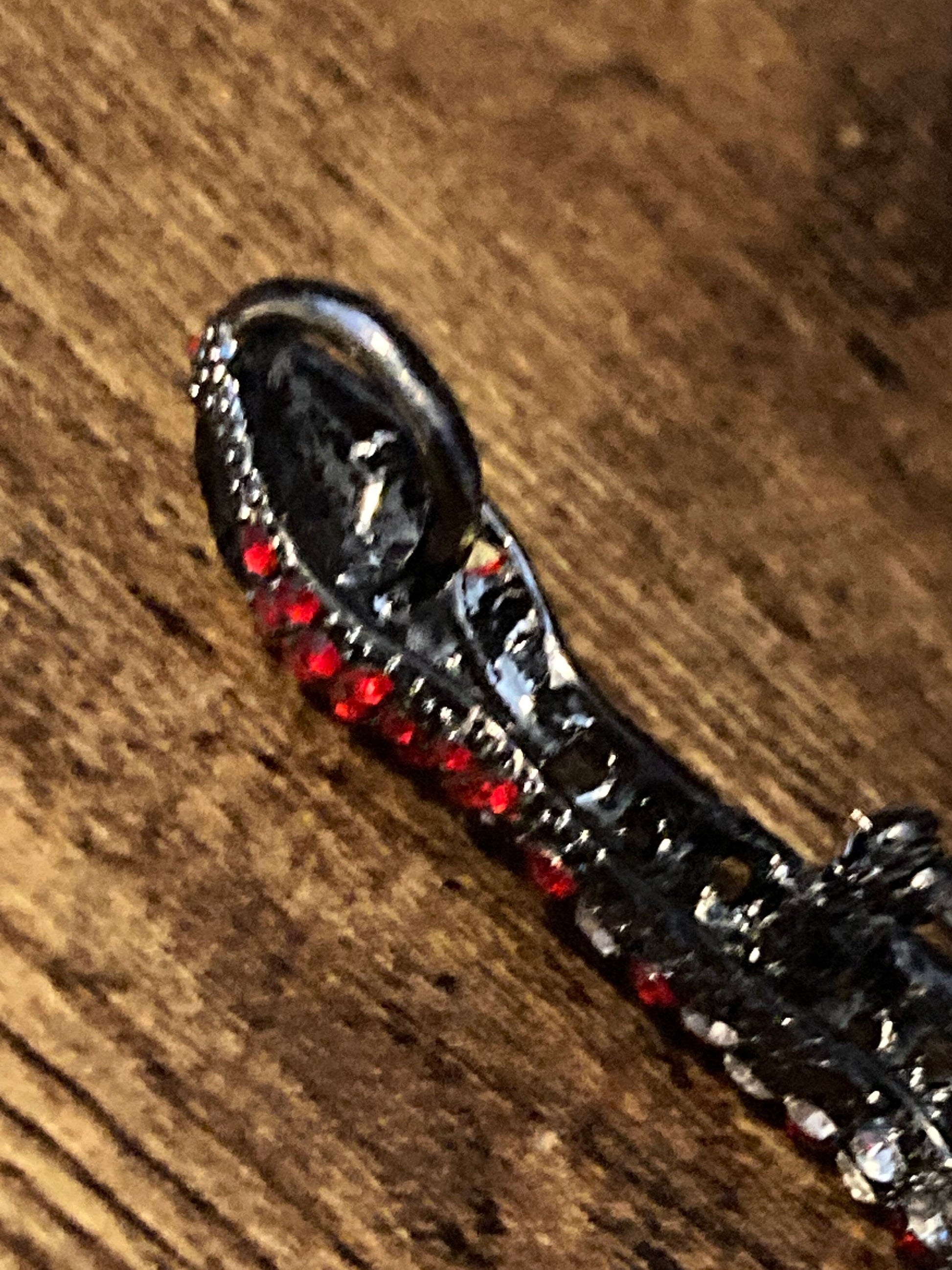 ruby red & clear glass diamanté snake brooch combi pendant dark Steel grey silver Tone metal
