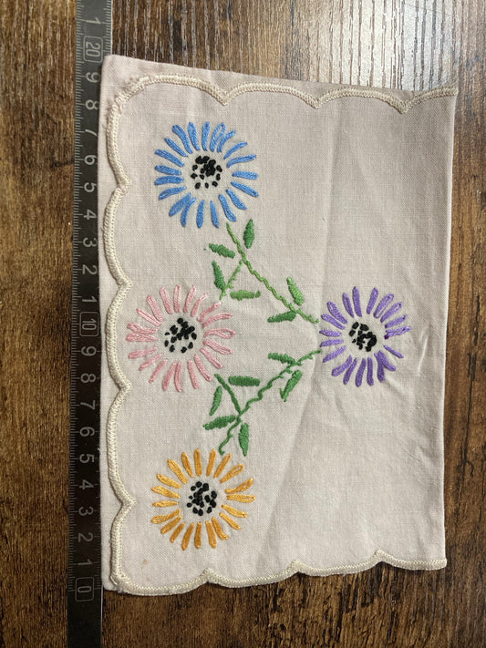 Small hand embroidered vintage folding hankie handkerchief case