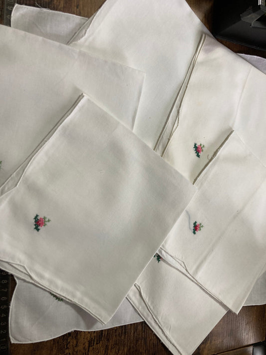 Chinese cross stitch floral Set 8 white 40cm square napkins serviettes embroidered