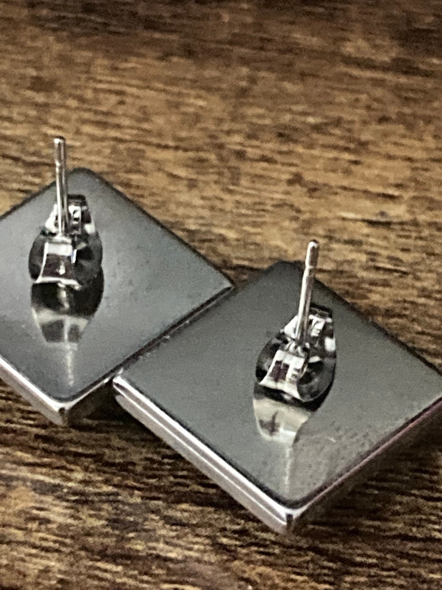 stainless steel 1.5cm square William Morris print glass stud cabochon earrings handmade