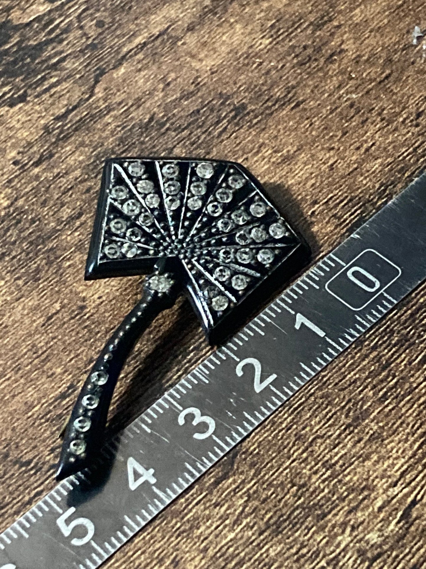 True Art Deco flash pin diamante paste rhinestone set black bakelite hat hairpin