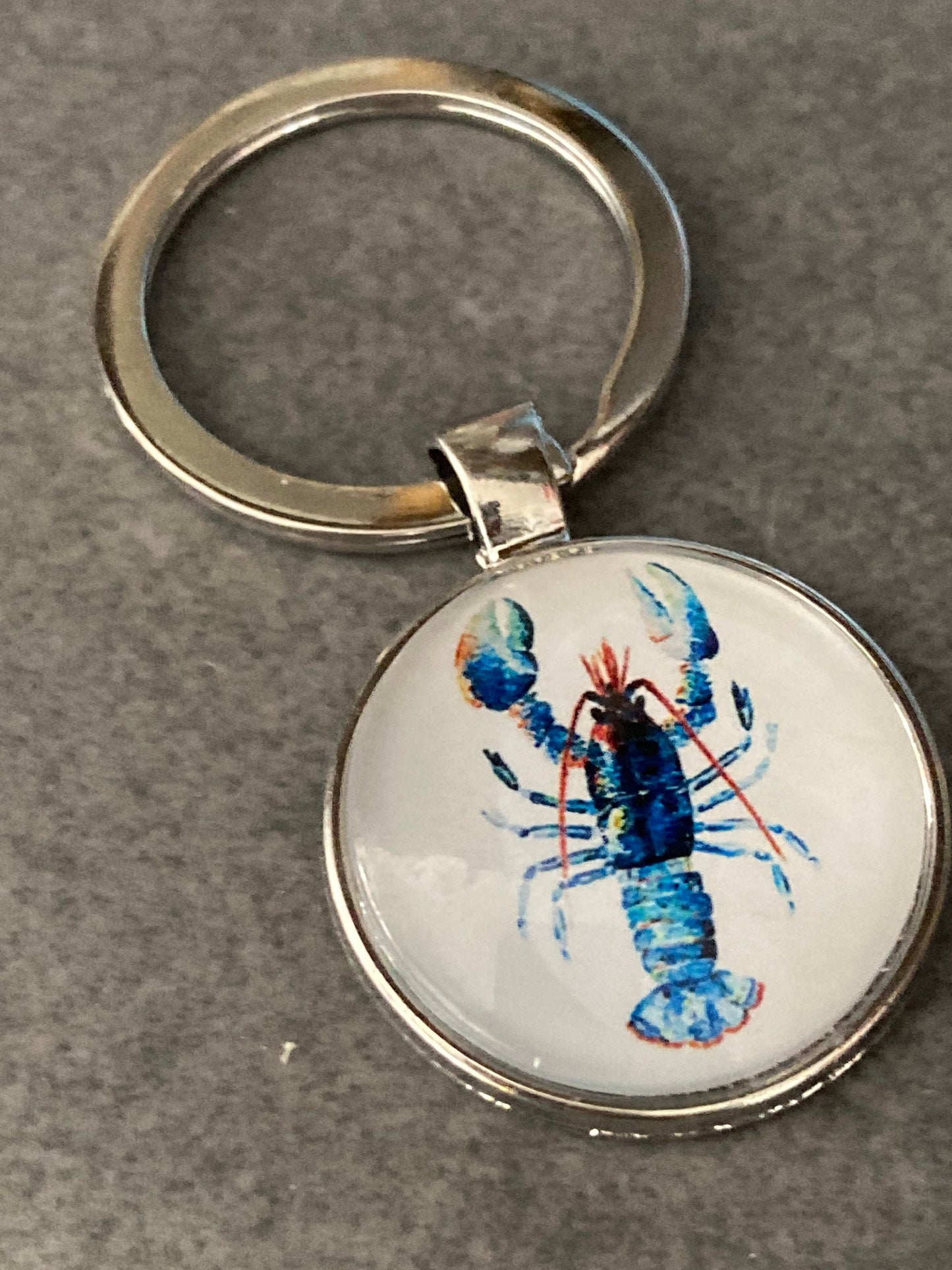 nautical blue lobster silver tone keyring glass cabochon