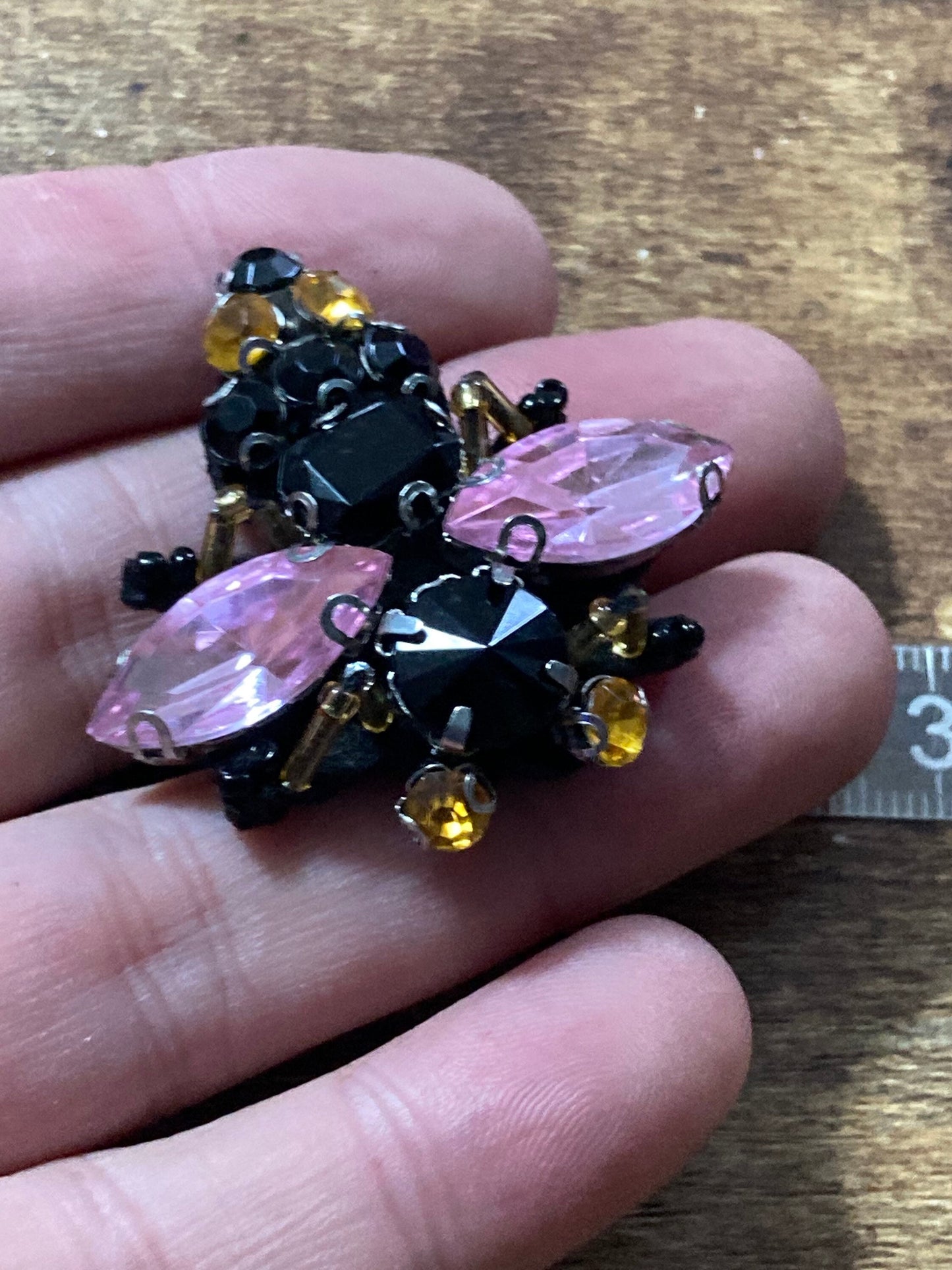 1 x LARGE 4cm gold pink diamanté bumble bee sew on embellishment craft
