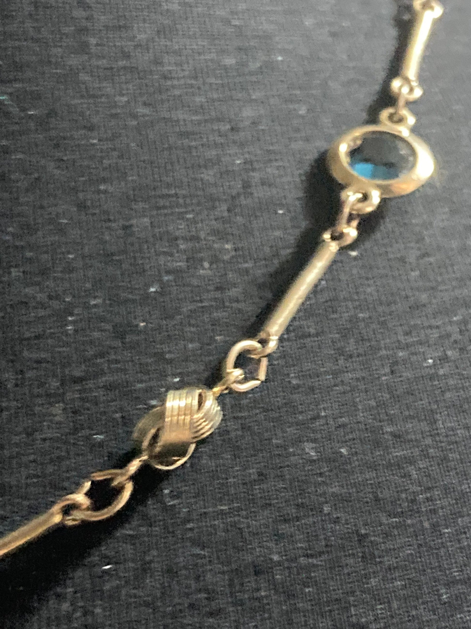 Rivière bezel set blue glass vintage gold tone chain link knot necklace 54cm