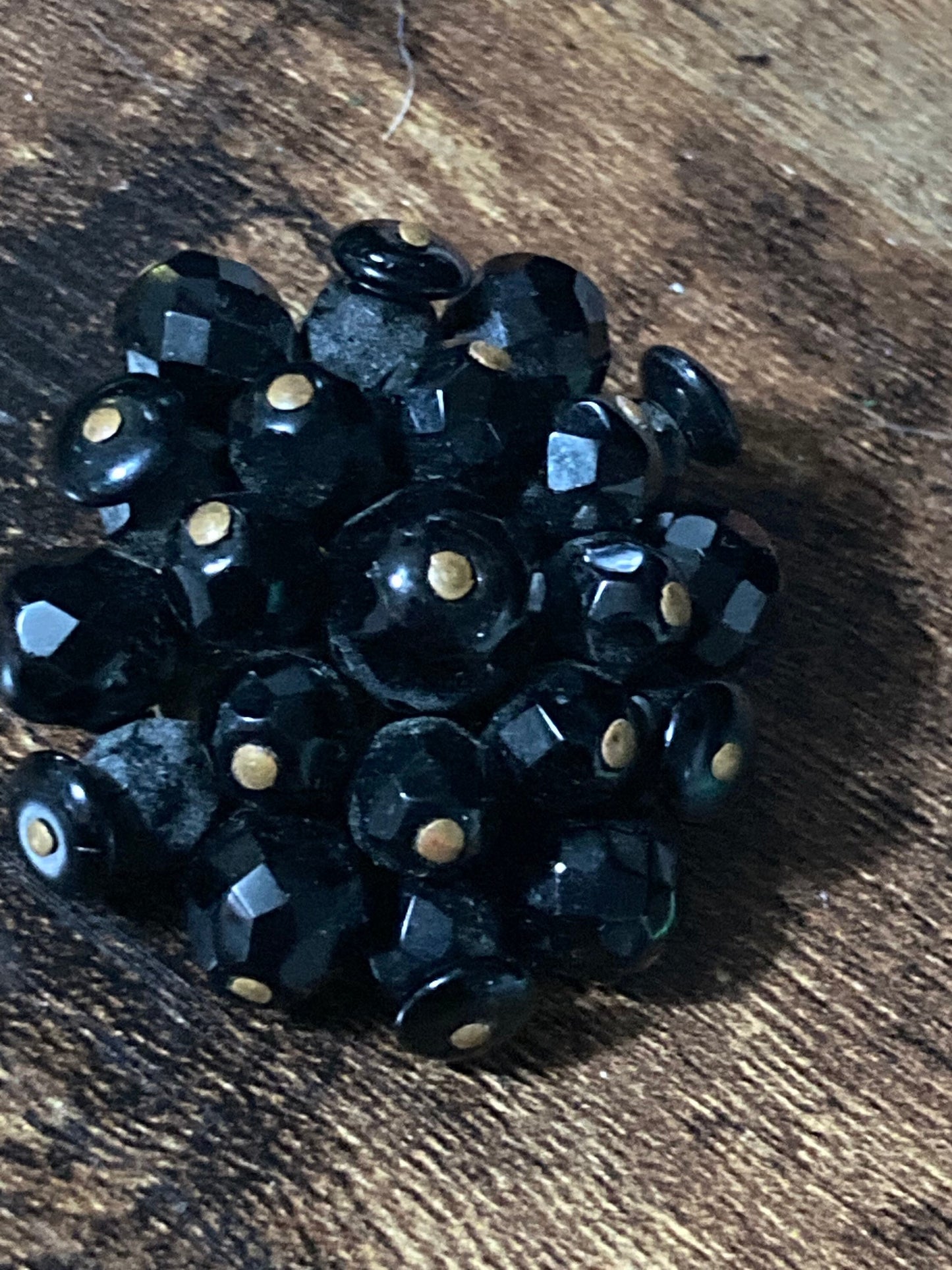 Vintage Black Glass Beaded Sparkly cluster brooch