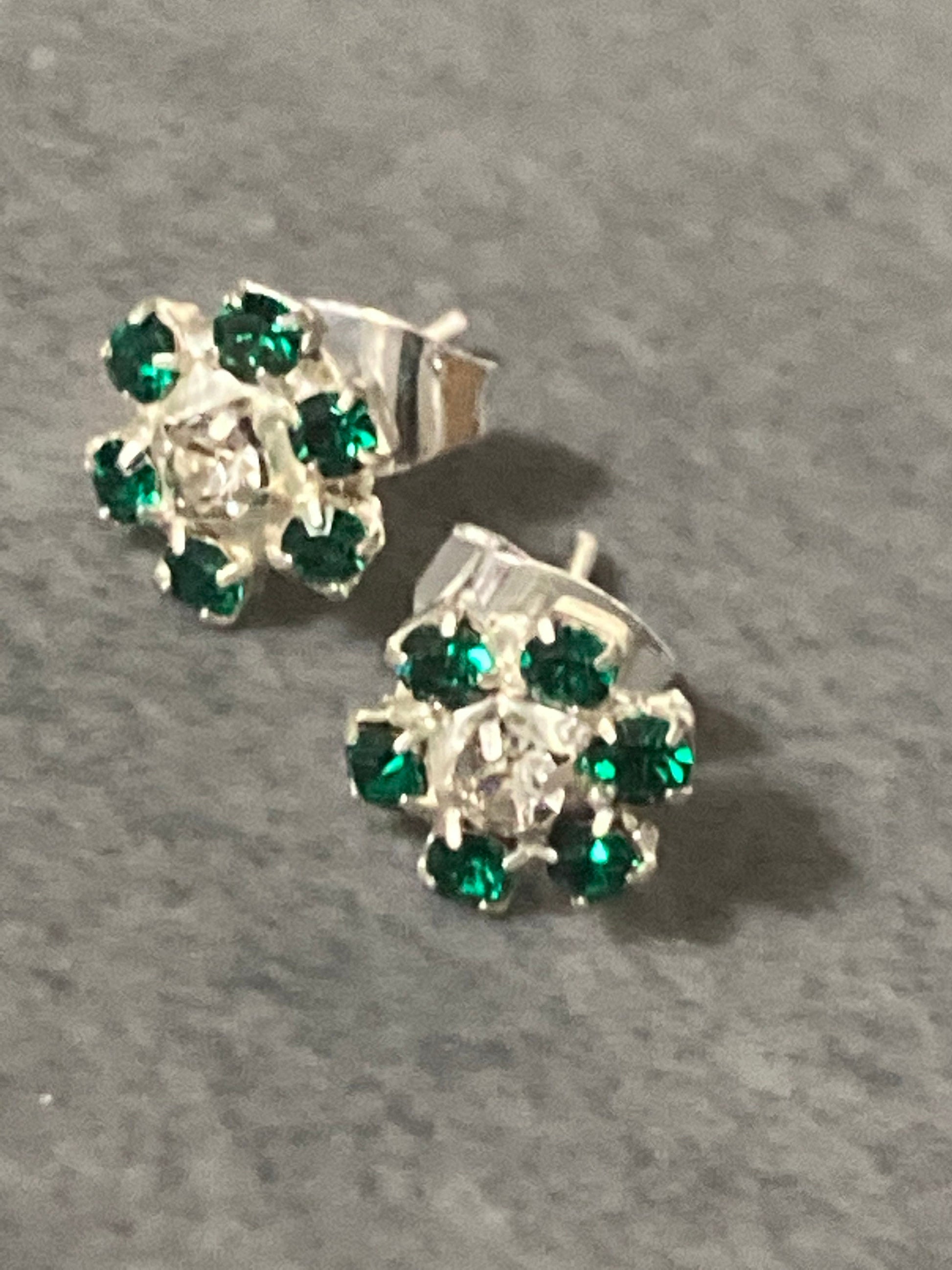 Small 6mm diamanté stud earrings emerald green