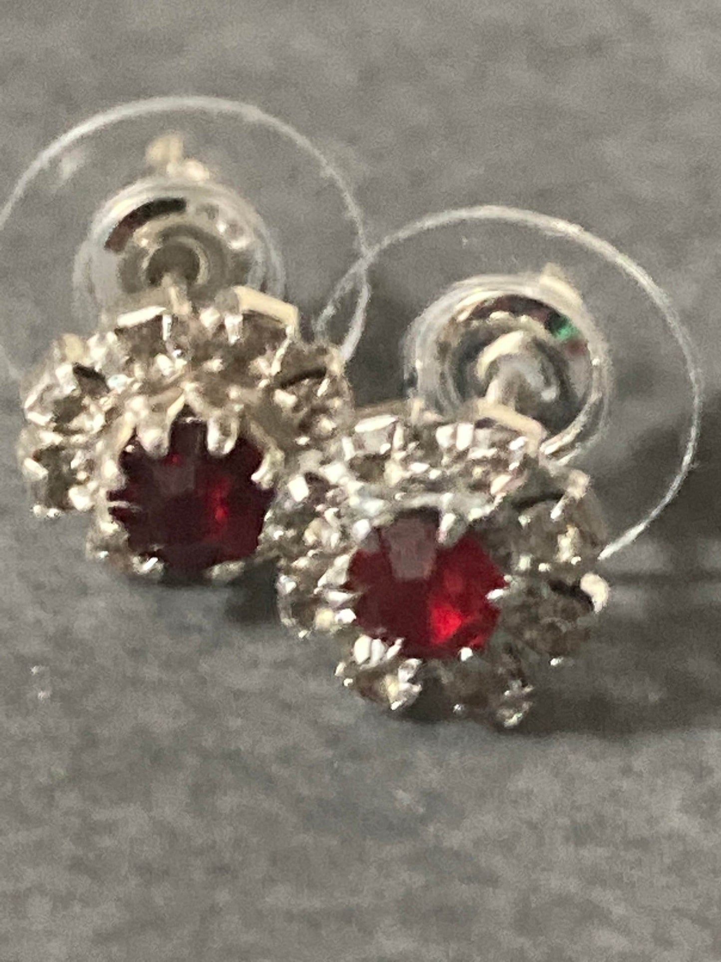 Small 6mm diamanté stud earrings ruby red clear stones