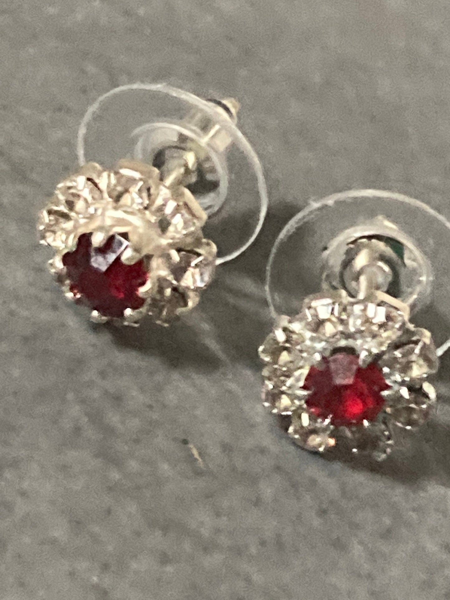 Small 6mm diamanté stud earrings ruby red clear stones
