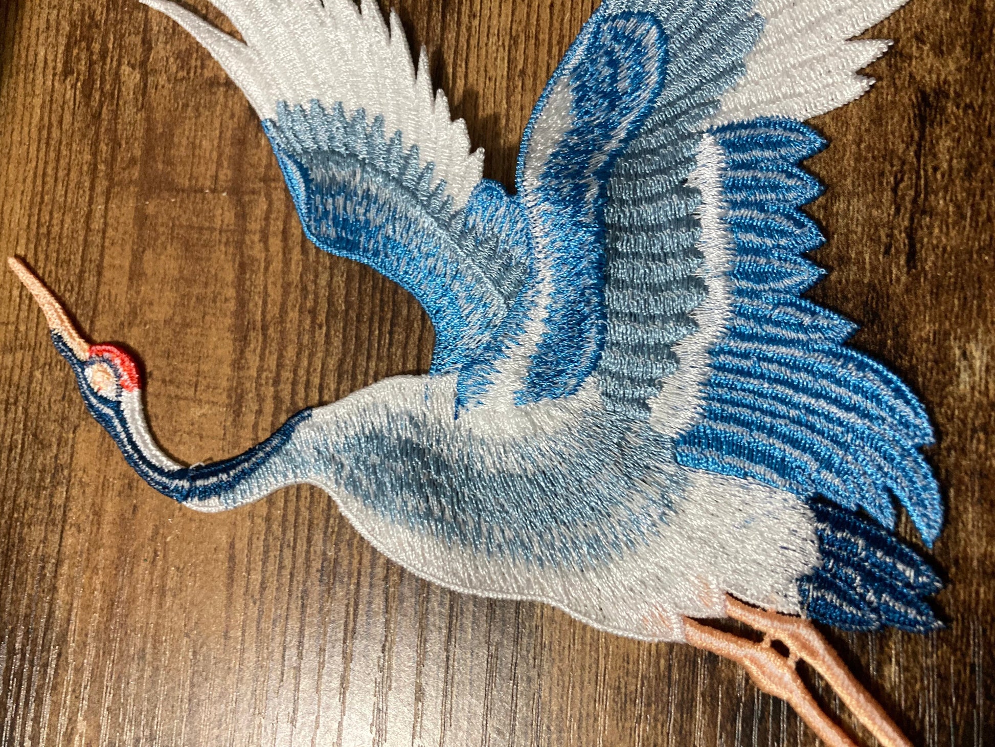 Large Japanese flying crane bird sew on appliqué patch 23cm