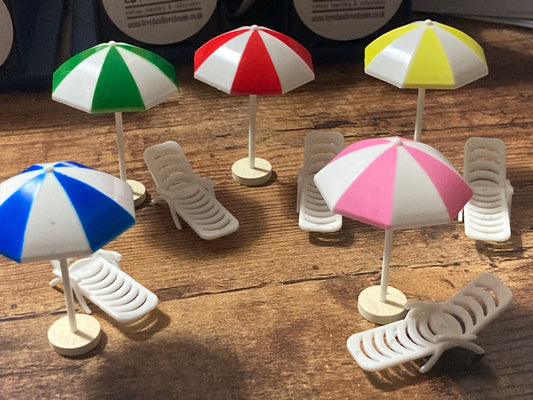 Miniature beach parasol sunbed lounger cake topper decoration dollshouse