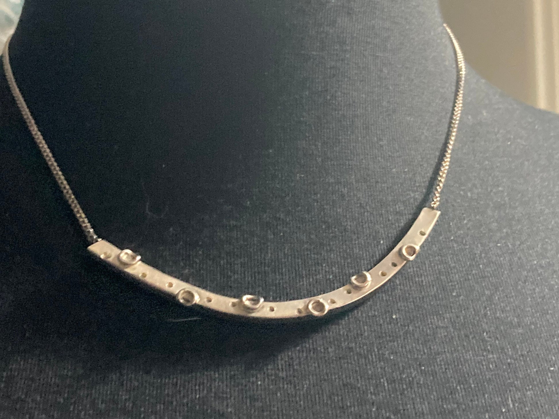 Vintage 925 Sterling silver brutalist bar choker necklace 46cm