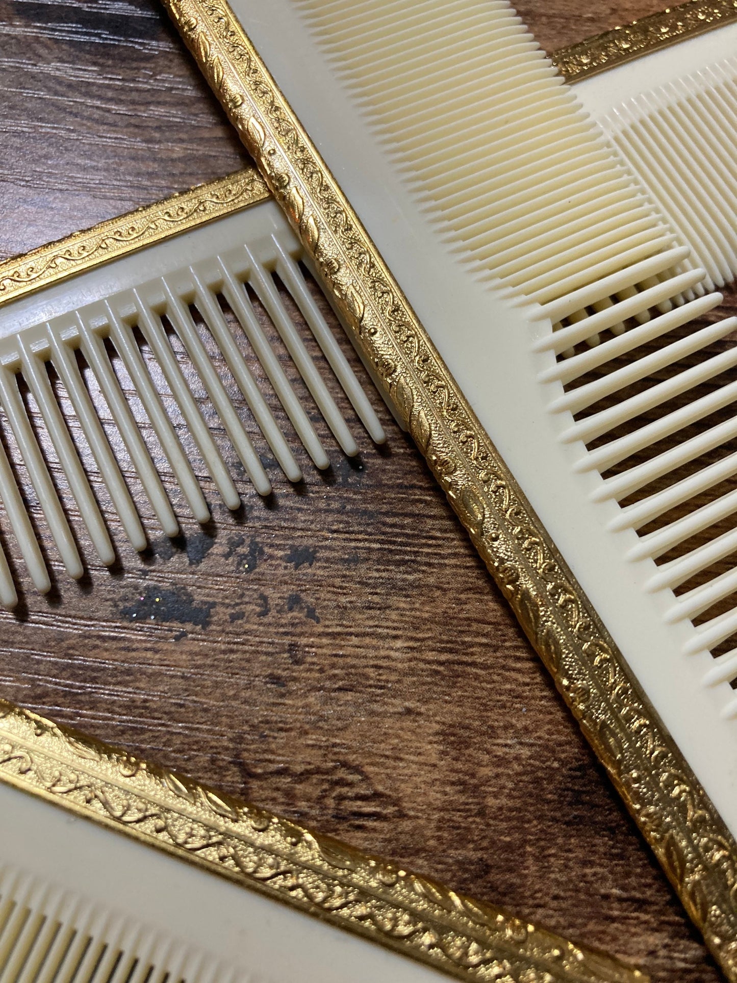 New old True vintage 1960s cream hair comb gold detail