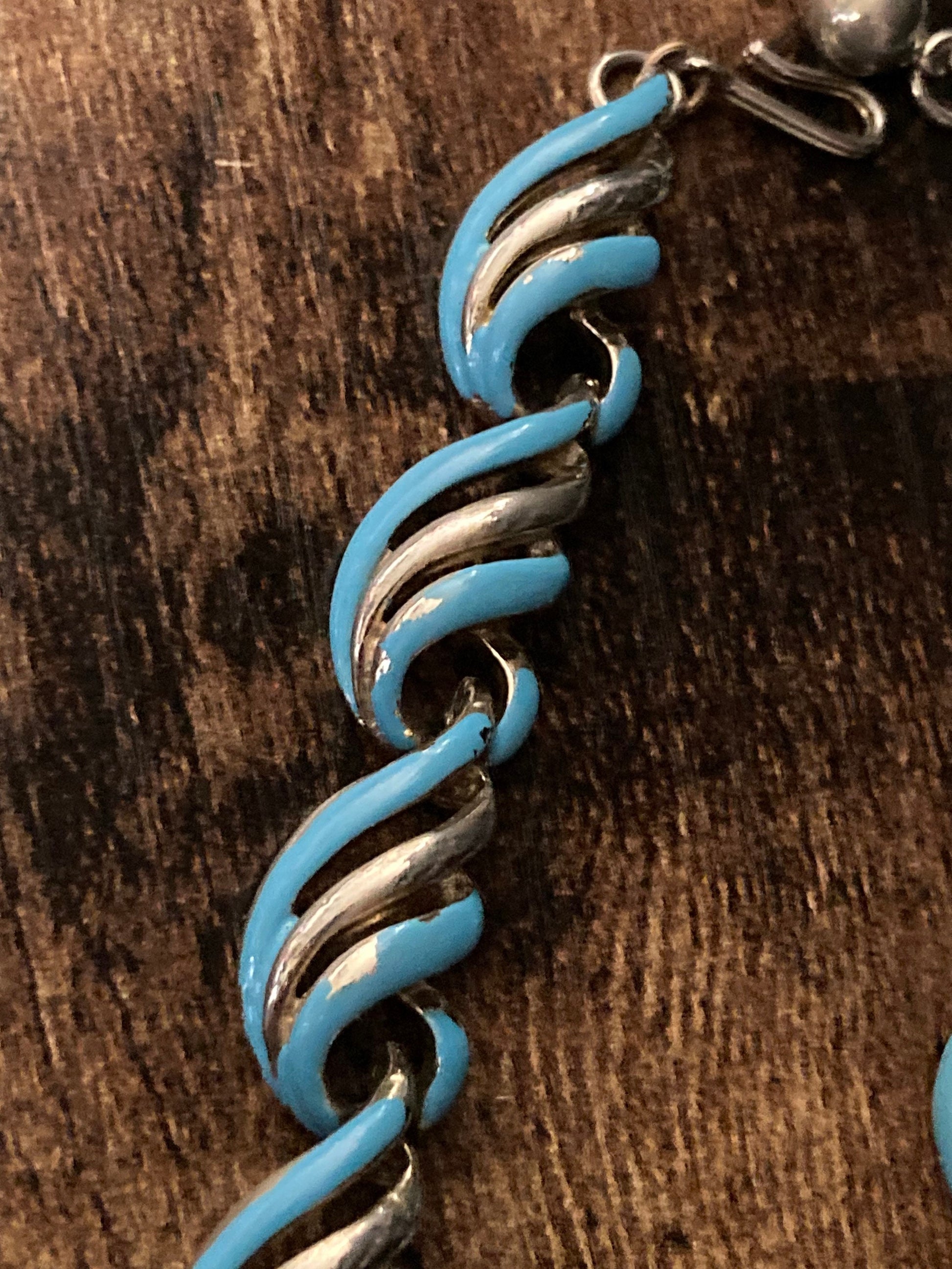 Signed corocraft blue enamel panel link Necklace & bracelet jewellery set Coro