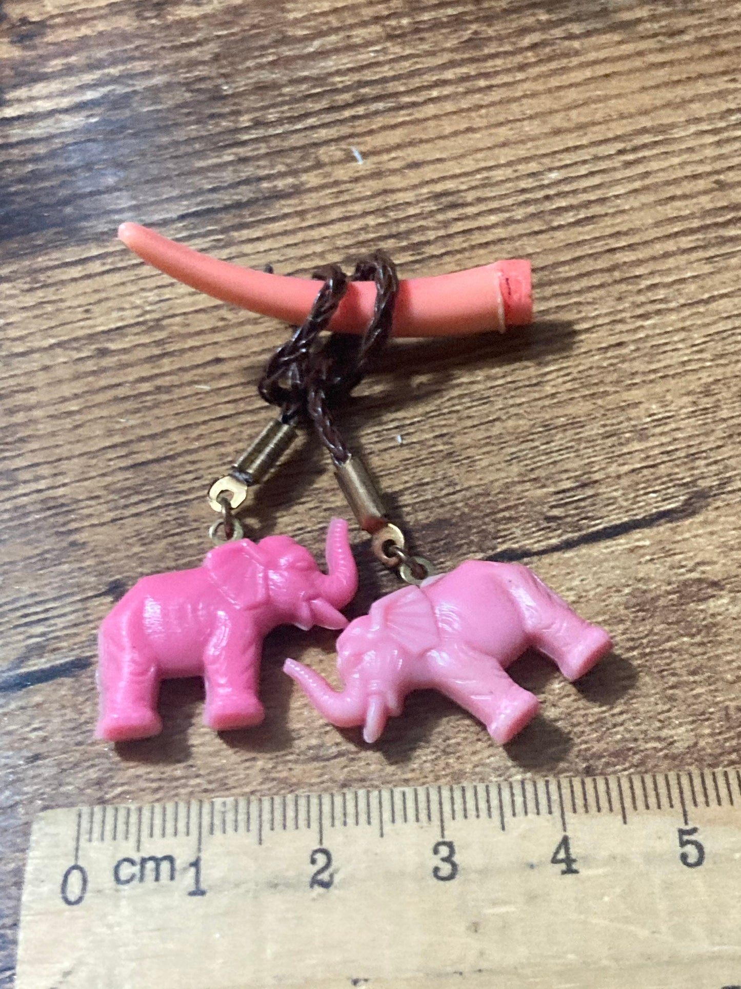 Vintage Early Plastic pink dangly Elephant brooch 1920s 1930s