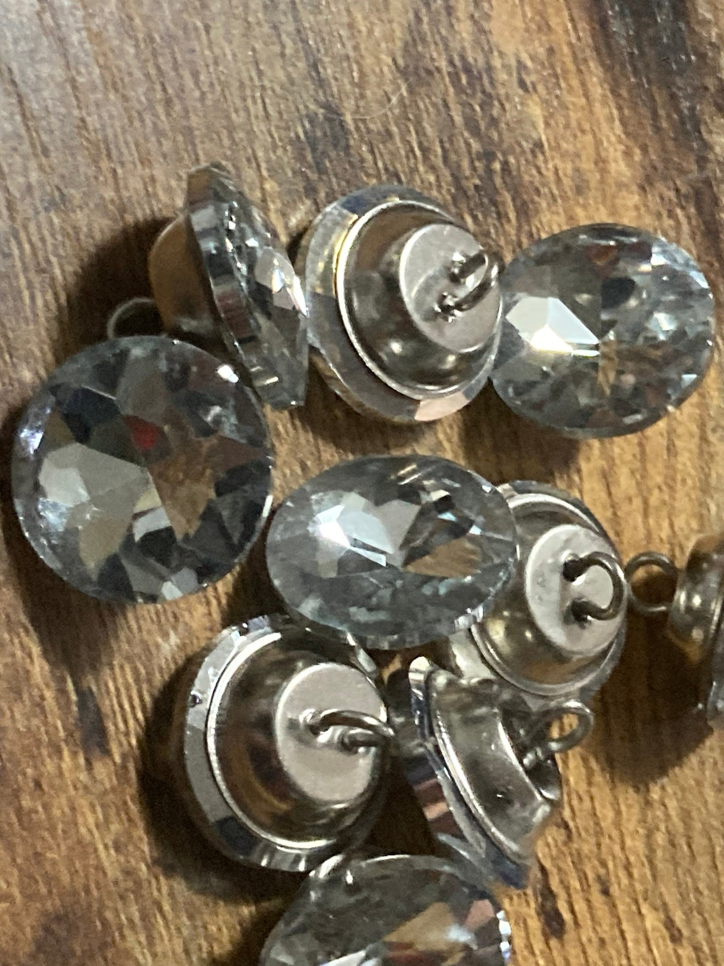 10 x 20mm metal shank round glass diamanté upholstery buttons